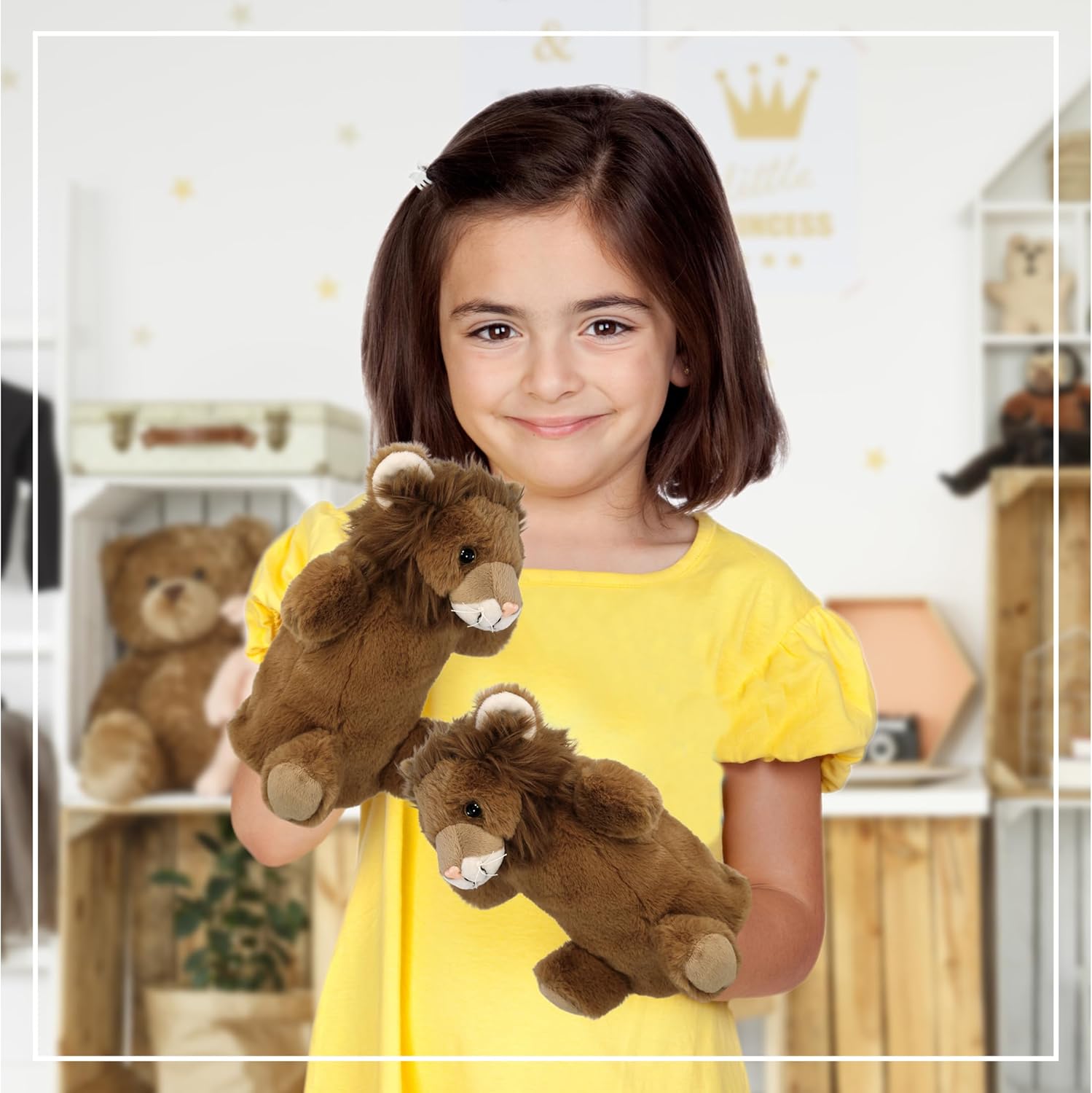 DolliBu Lion Plush Hand Puppet - Super Soft Stuffed Animal Lion Puppet Toy for Kids, Educational Cute Plush Puppets for Teaching, Games, and Shows