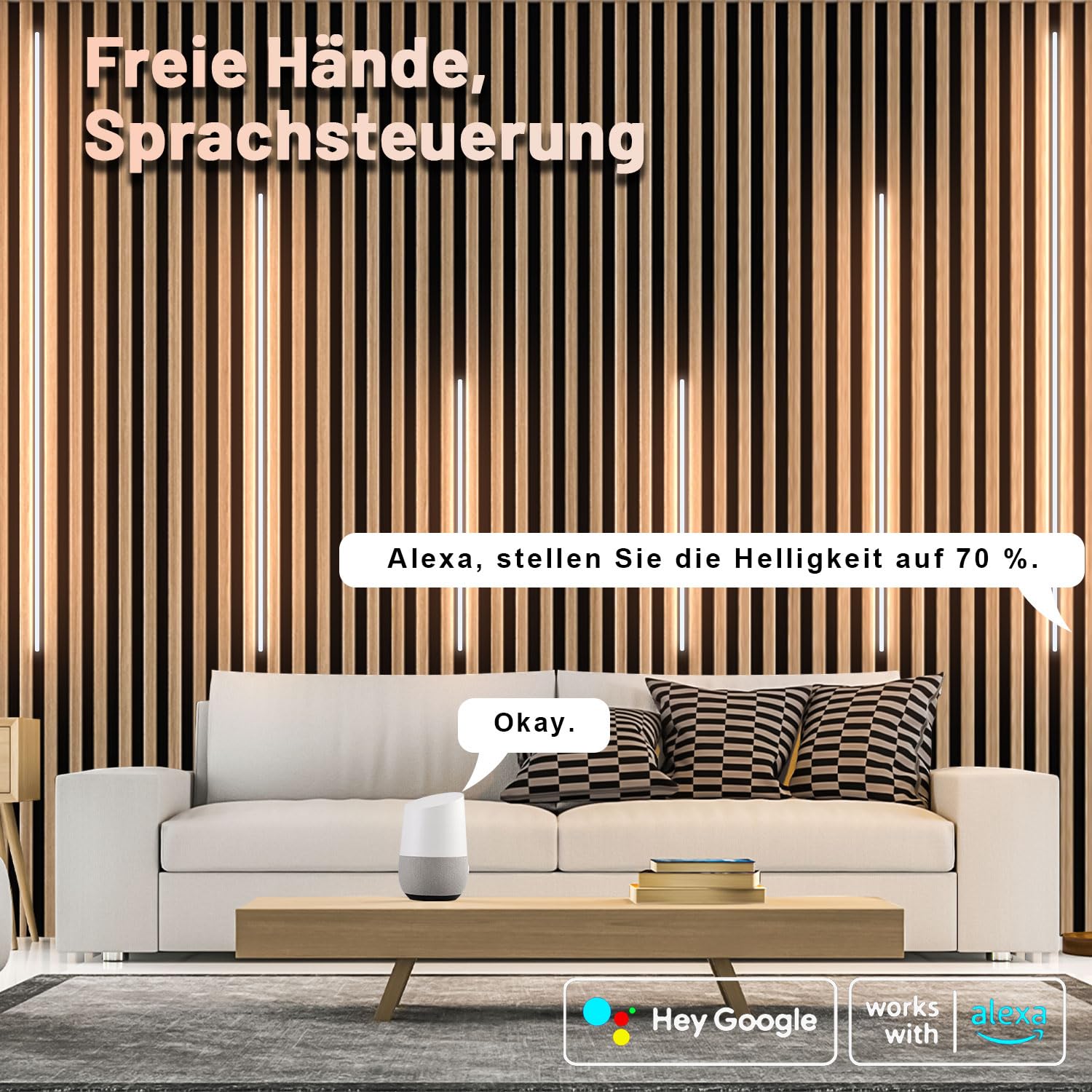 Lichaser Schwarz LED für Akustikpaneele, 6 Stück Eingebetteter Akustikpaneele LED Streifen Warmweiss Alexa Kompatibel, Selbstklebend Strip für Wandpaneele Beleuchtung, Regal (40 * 2+60 * 2+90 * 2 cm)