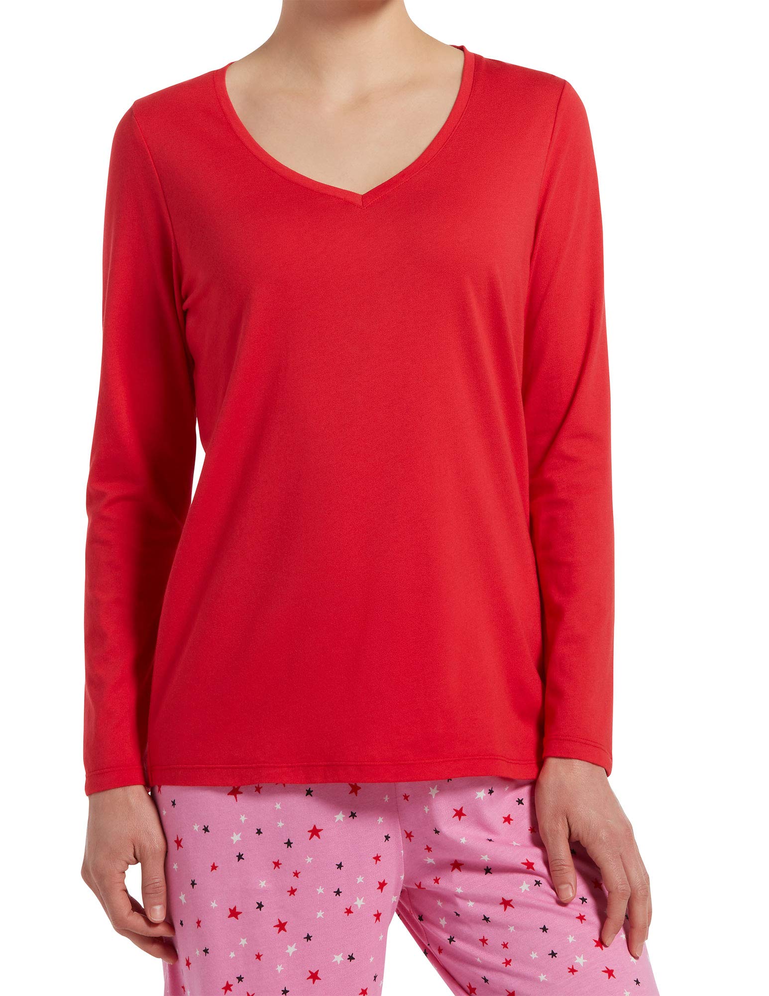 HUE Women's Plus Long Sleeve V-Neck Sleep Tee