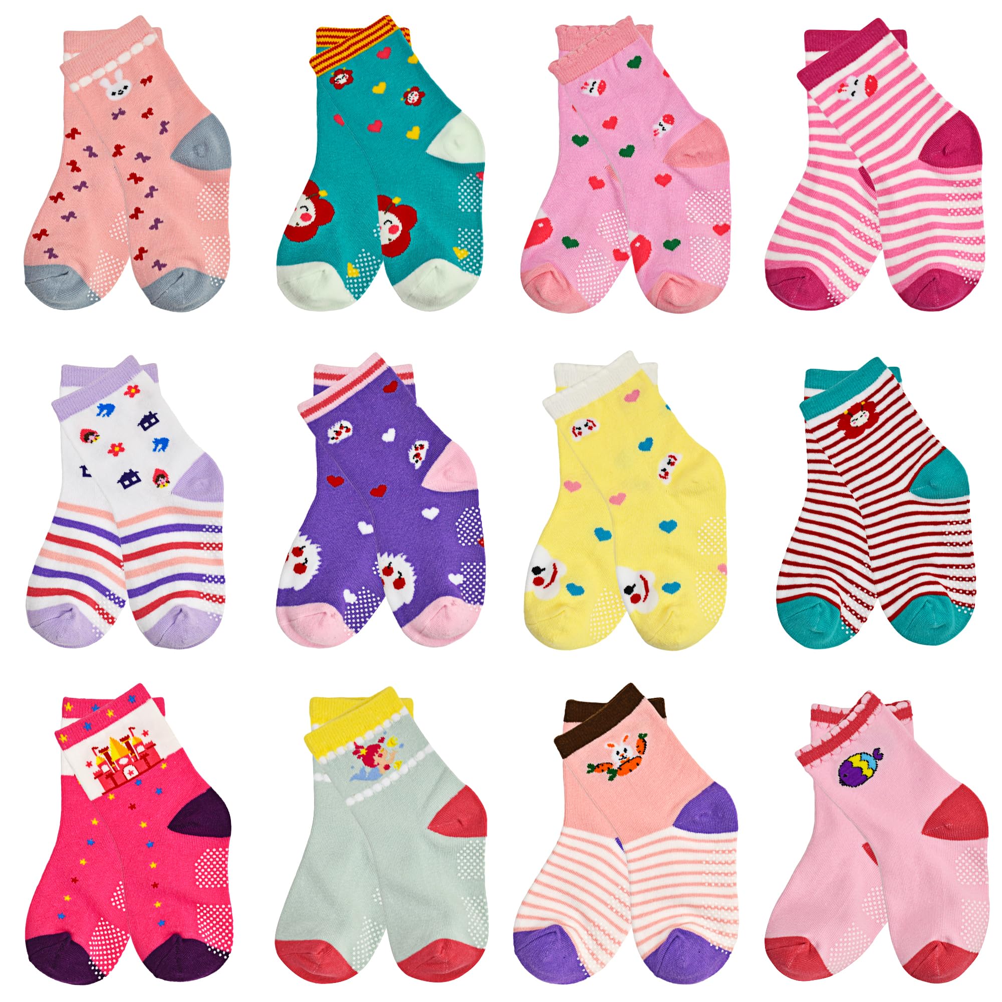 ELUTONG Toddler Baby Grip Socks-Cute Kid's Non Slip Socks-12 Pairs Of Baby’s Socks Suitable Baby Kids Aged 1-7 Years — view 9
