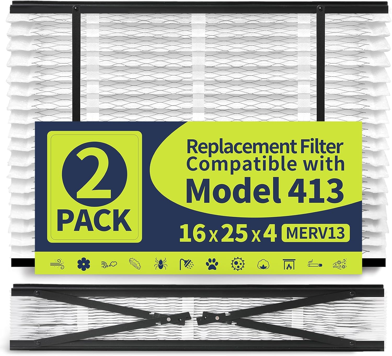 IYOUYA 2 Pack 413 Replacement Filter Compatible with AprilAire Whole House Air Purifier 1410, 1610, 2410, 2416, 3410, 4400, MERV 13, 16 x 25 x 4 Air Filter 2 413 Replacement Filter