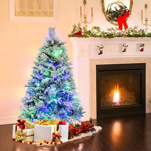 Miniatura 2 de GOFLAME Árbol de Navidad artificial de 4.5 pies con agujas de pino, árbol de Navidad flocado de nieve con 472 puntas de ramas de polietileno y PVC,