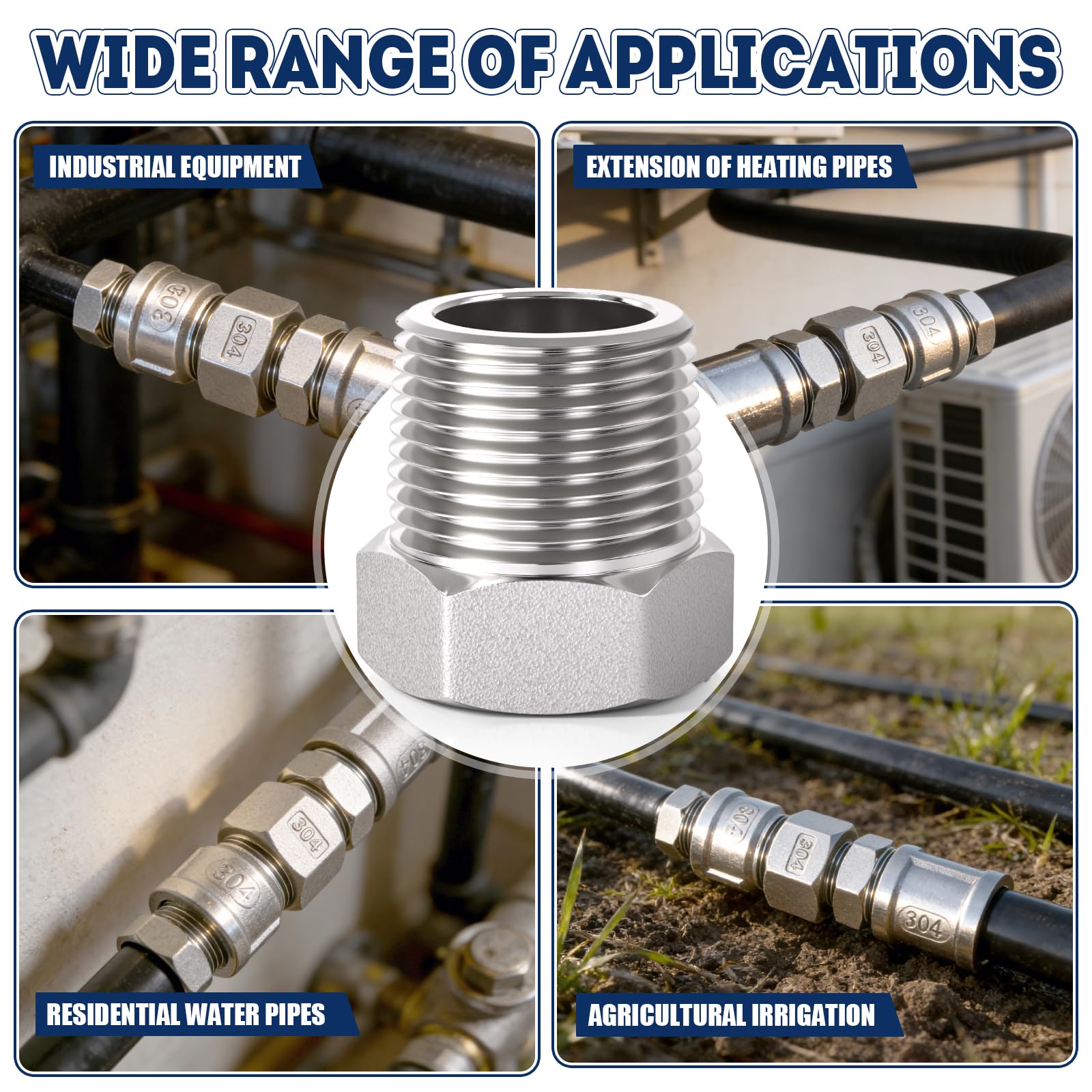 Bwintech 2 Pz da 1/2" femmina a 1" maschio con filettatura BSP Connettore esagonale inossidabile di riduzione per la conversione del collegamento dei tubi