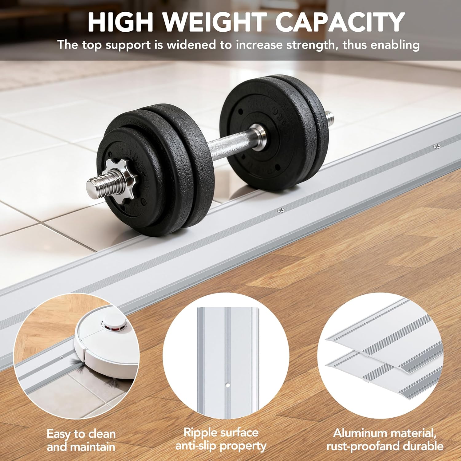 Raytano 36"L×4"W ×0.1"H Flat Profile Aluminum Floor Transition Strip, Metal Door Threshold for Carpet Wood Tile Vinyl Flooring Gaps, Indoor and Outdoor Doorway Decoration Protector(Grey,1pcs)