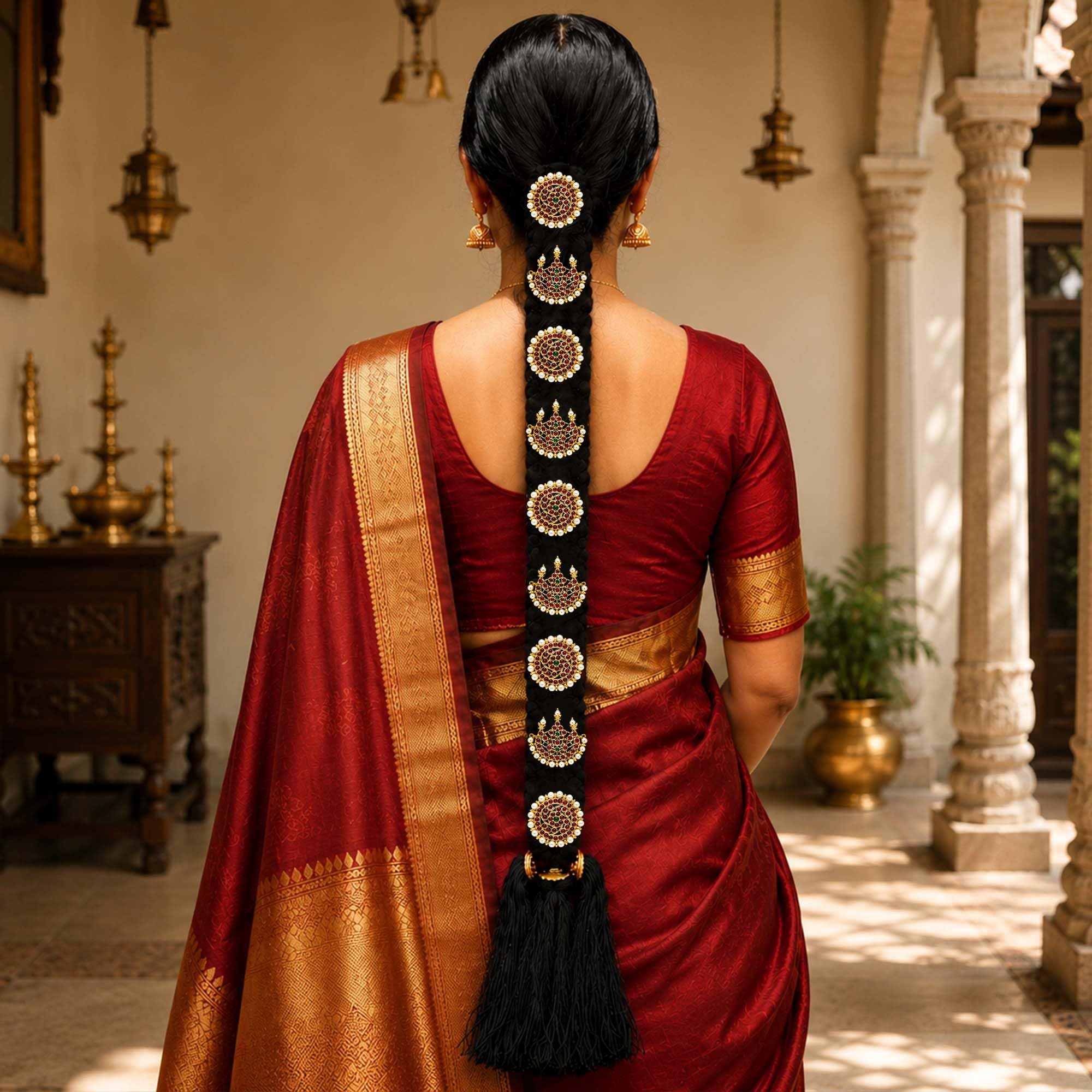 VAMA FASHIONS Traditional Pula Poola Jada Billalu Hair Choti Ornaments Beera Bharatanatyam Kuchipudi Classical Dance Jewellery for Women & Girls-image-22