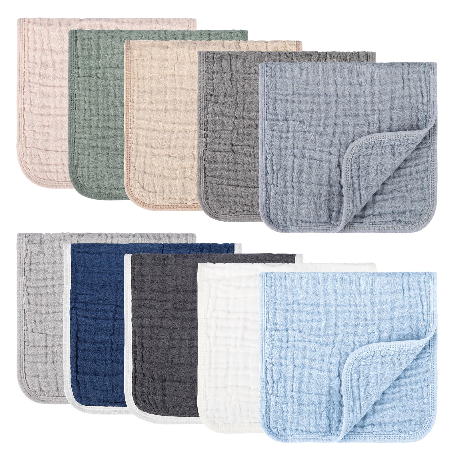 Synrroe 10 Pack Muslin Burp Cloths 20x10Inch 10 Mixed Colors Soft Absorbent Baby Burping Rags