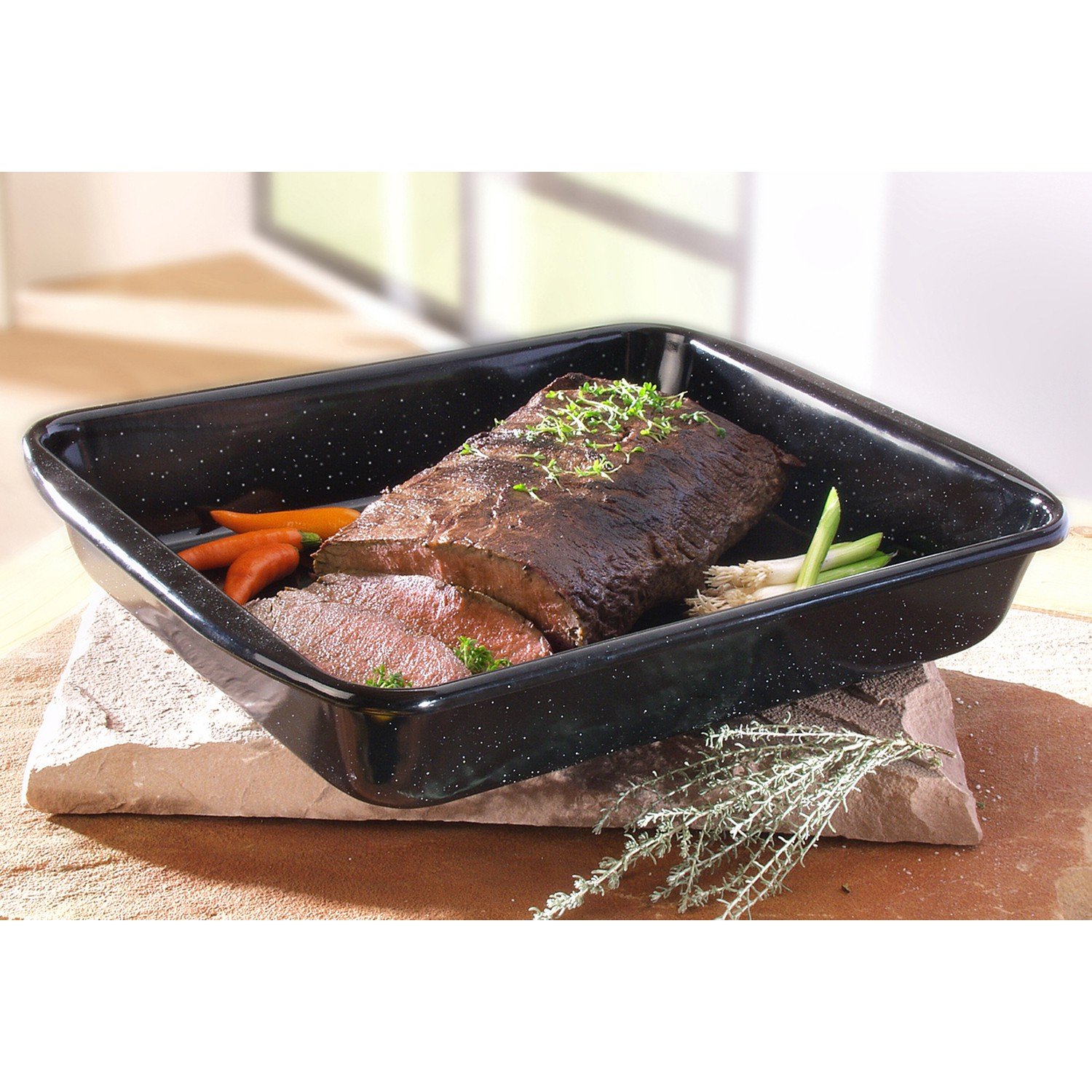 Riess0402-022, Roasting pan high 33/42, Classic - Baking and Roasting, Height 7.0 cm, Enamel, Black, 41.6 x 32.8 x 7 cm, Roaster, Induction