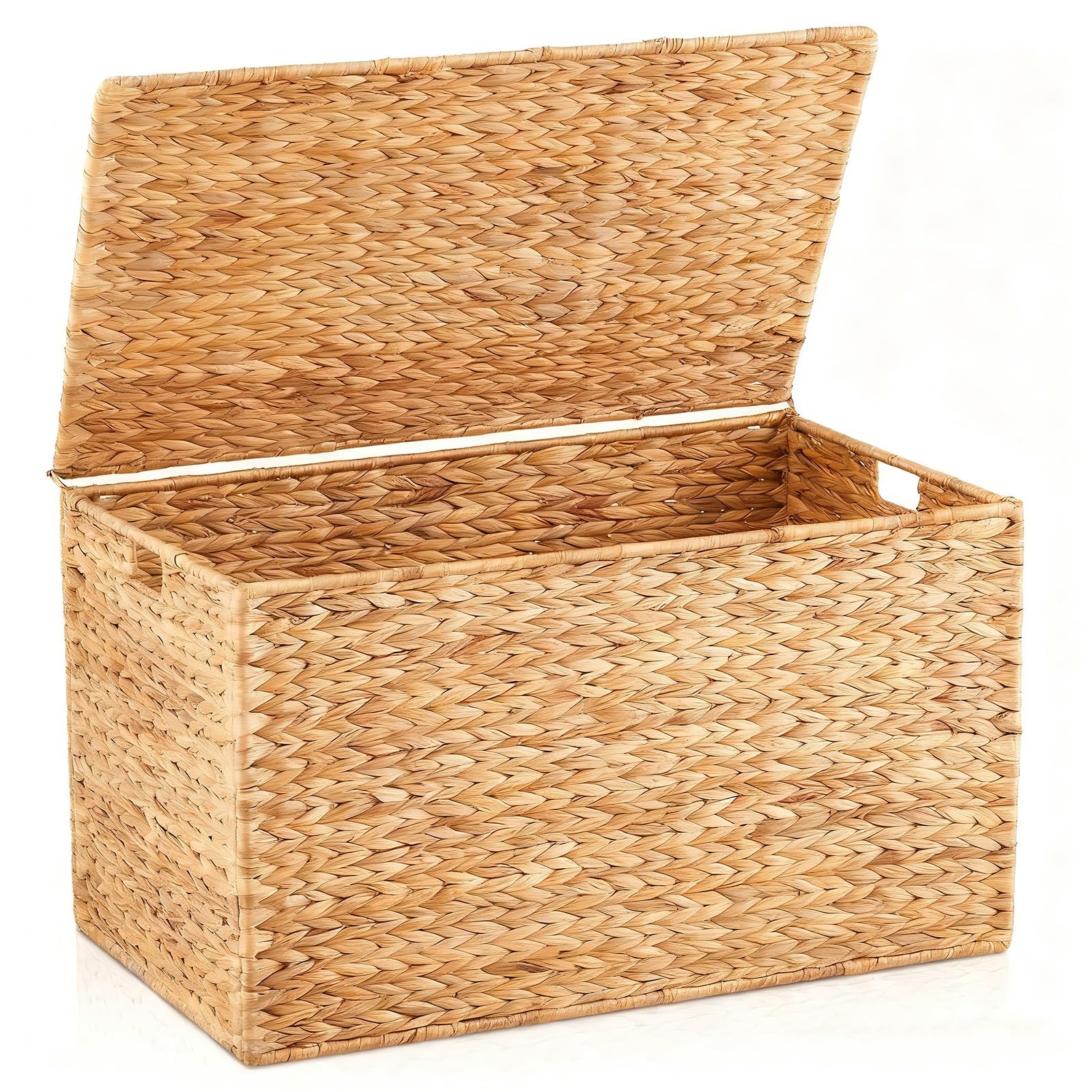 Klippehop Large Woven Storage Basket with Lid, 160L Storage Chest with Removable Liner, Handwoven Laundry Hamper for Laundry, Blankets, Toys and Bedroom (Water Hyacinth, Single Lid without Liner)