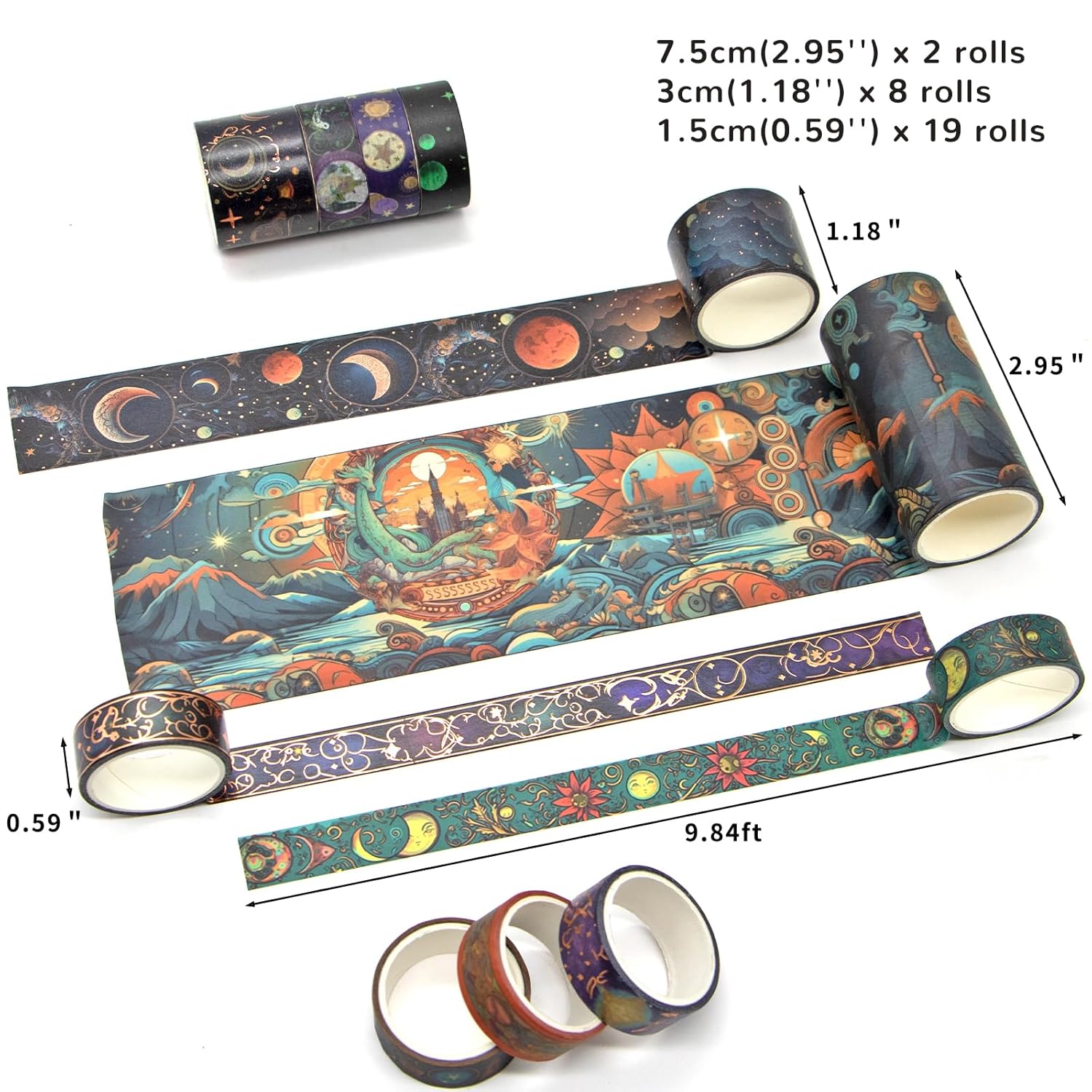 Geesinimo Washi Tape Set Bundle, 36 Rolls Van Gogh Washi Tape and 29 Rolls Magic Themed Washi Tape