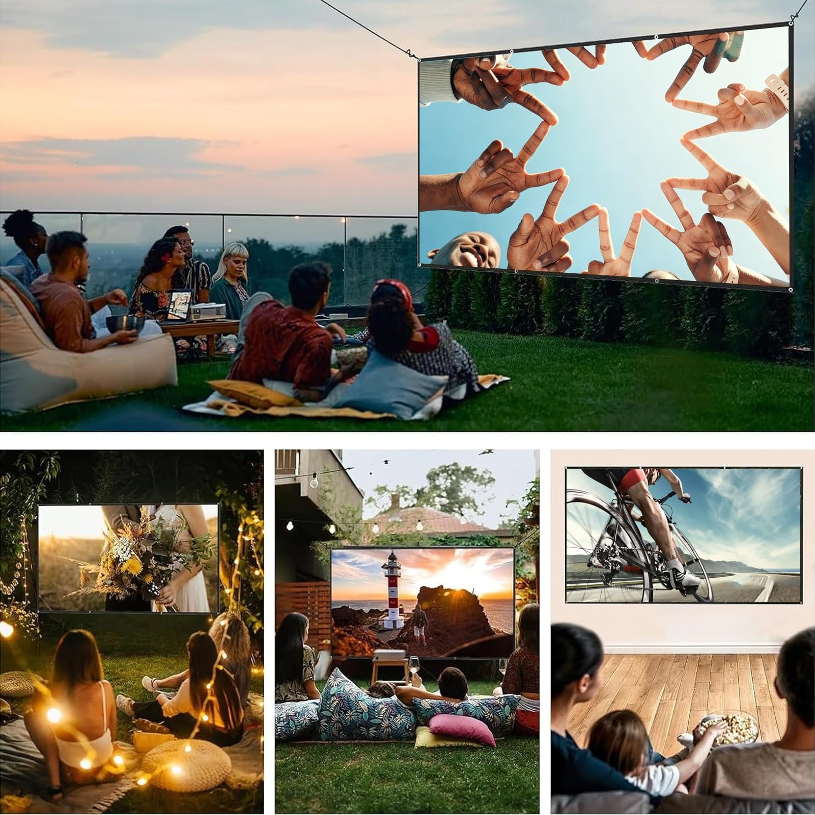 Schermo di Proiezione in Tela HD da 180 Pollici, 396 x 225 cm Leggero Antigrinze Pieghevole 16:9 4K Telo per Proiettore per Campeggio, Feste, Home Theater, Ufficio