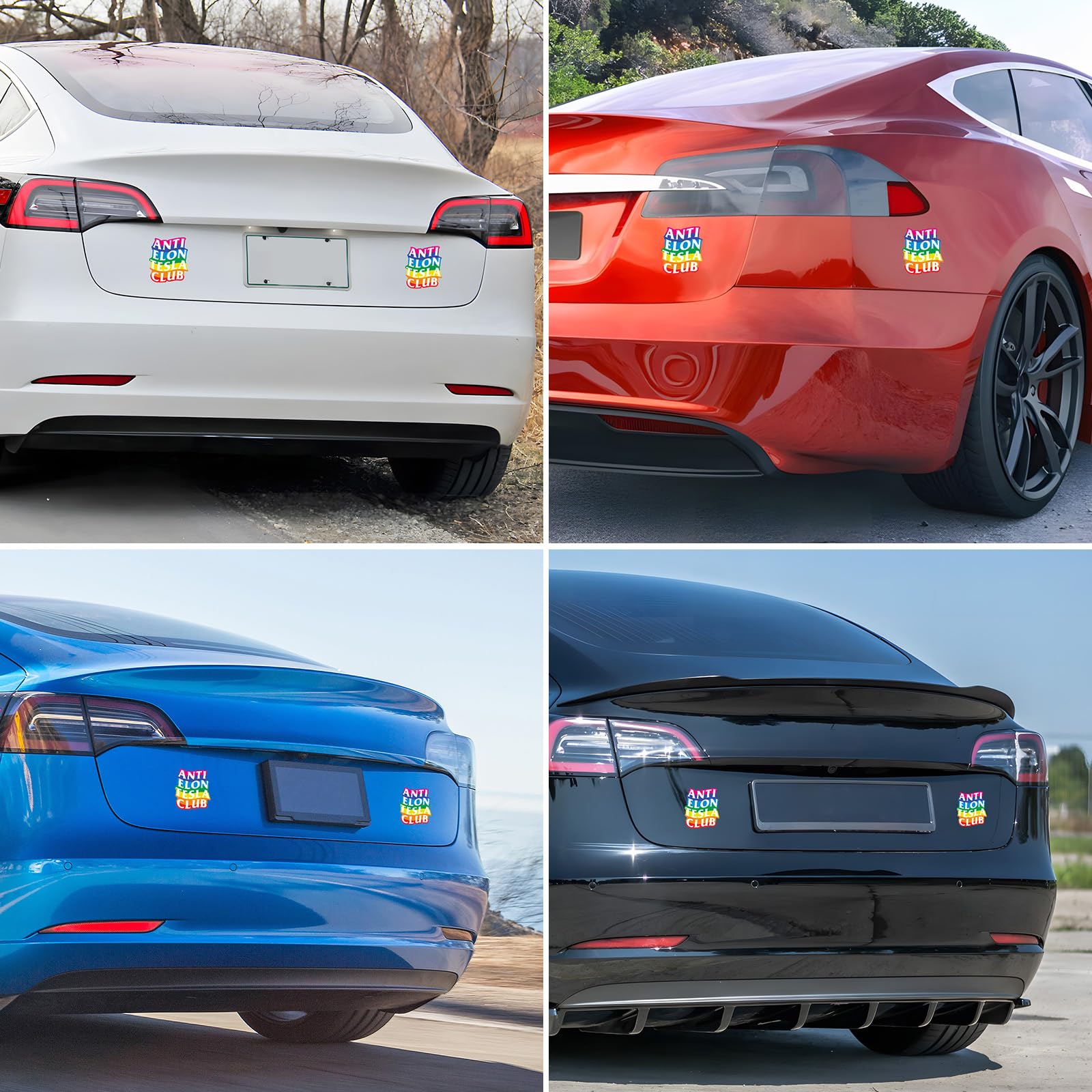 Confezione da 2 divertenti adesivi Te-SLA per auto – Anti Elon Te-SLA Club – Magnete impermeabile per paraurti, perfetto accessorio regalo divertente per proprietari di Te-SLA (colorato)