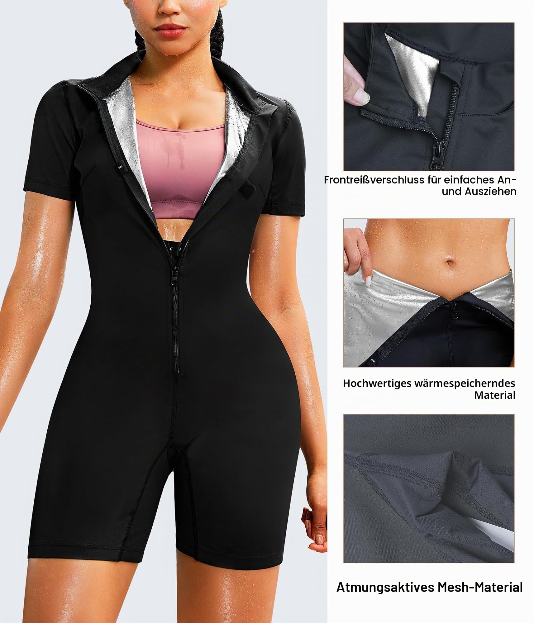 KUMAYES Damen Saunaanzüge Neopren Ganzkörper Jumpsuit Taillentrainer Bauchweg Schwitzeffekt Thermo Sweat Schweiß Sauna Schwitzanzug