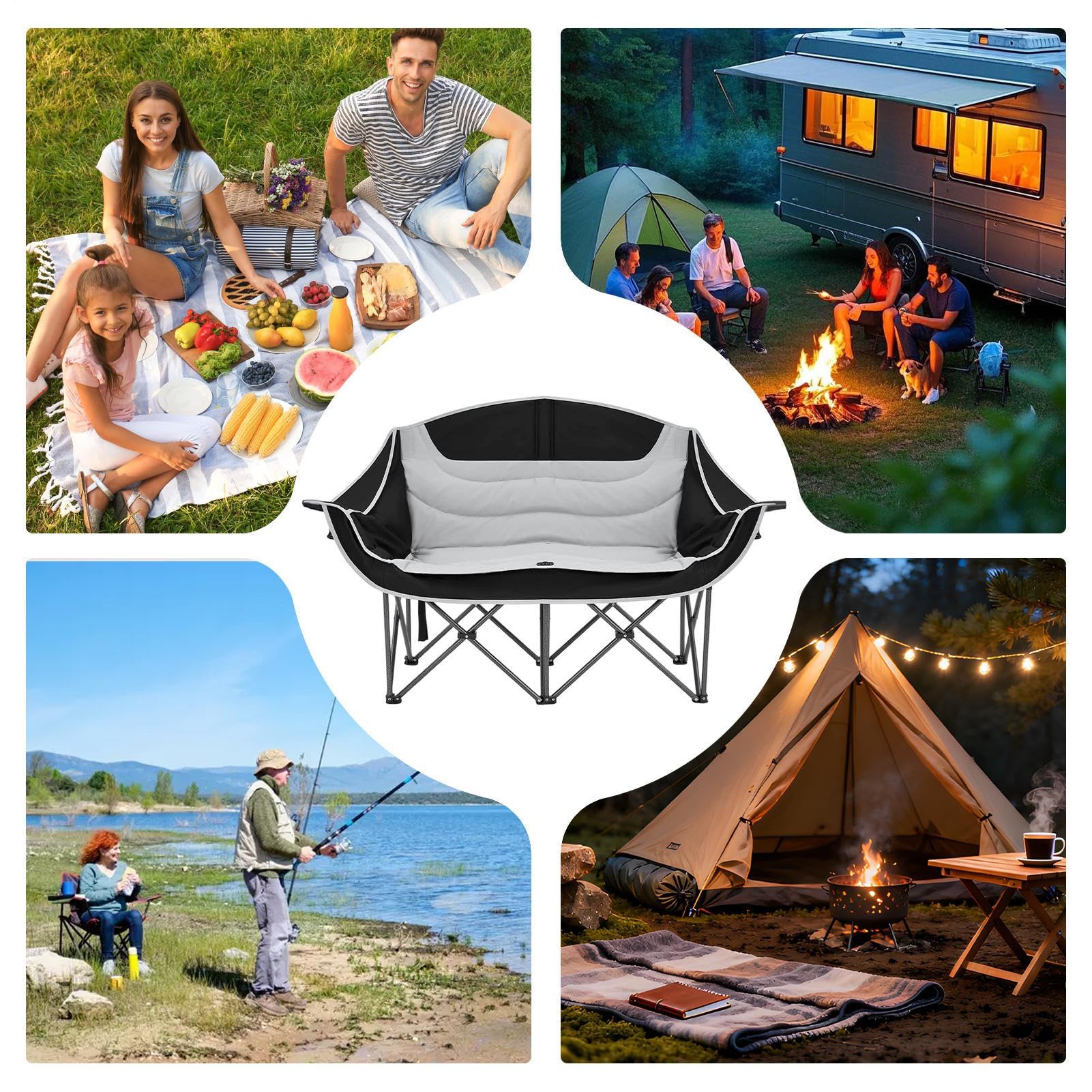 Silla De Camping Doble Sillón Exterior Plegable Resistente