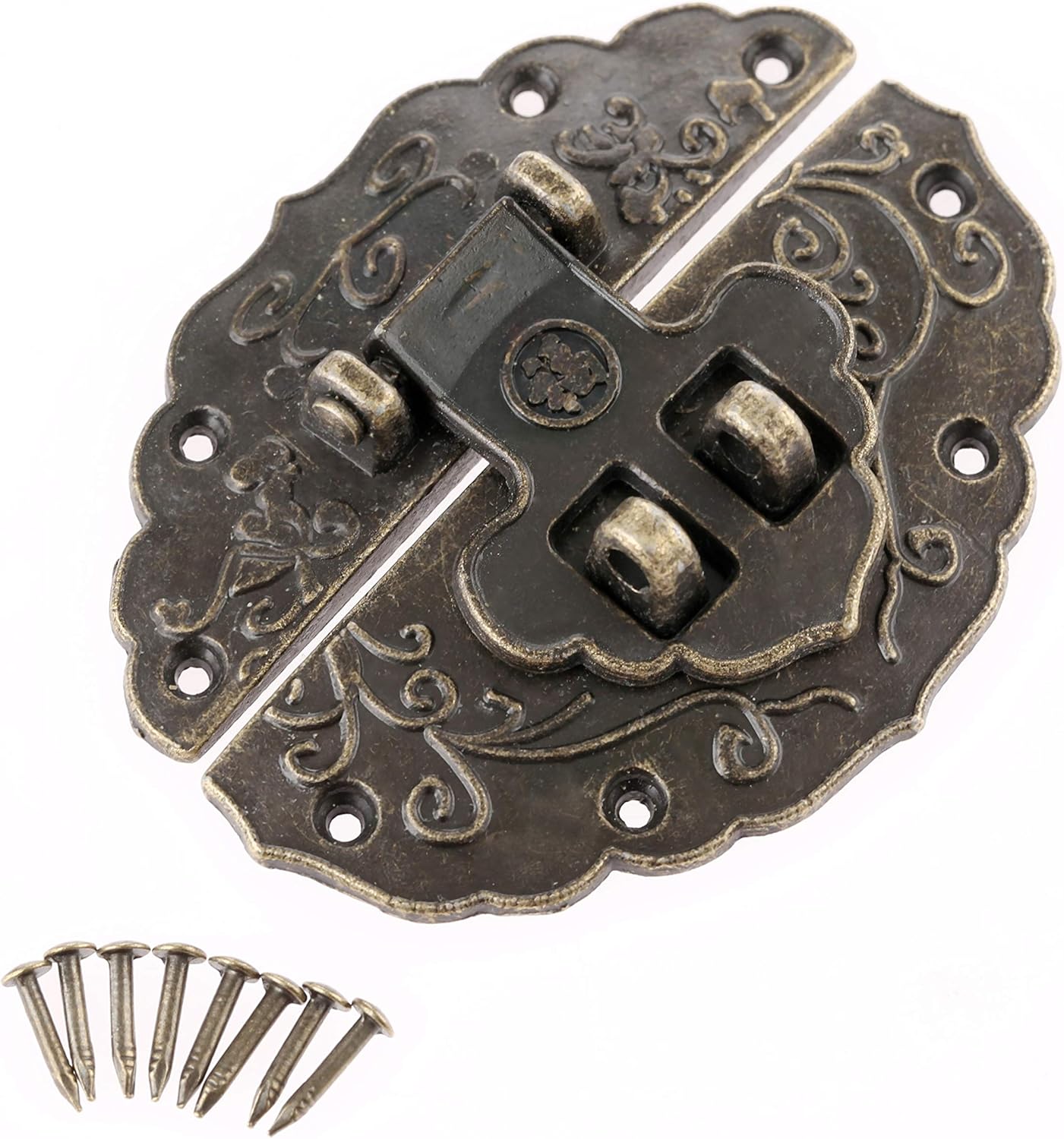 Hasp,1Pc Antique Brass Box Latch Hasps Decorative Jewelry Box Hasp Lock Latch with Screw Retro Hardware for Furniture Drawer 56 * 44mm
