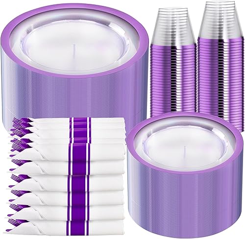 Miniatura 12 de I00000 Juego de 350 platos de plástico verde transparente para fiesta de Navidad, incluye 100 platos de cena y postre, 50 vasos de plástico de 9