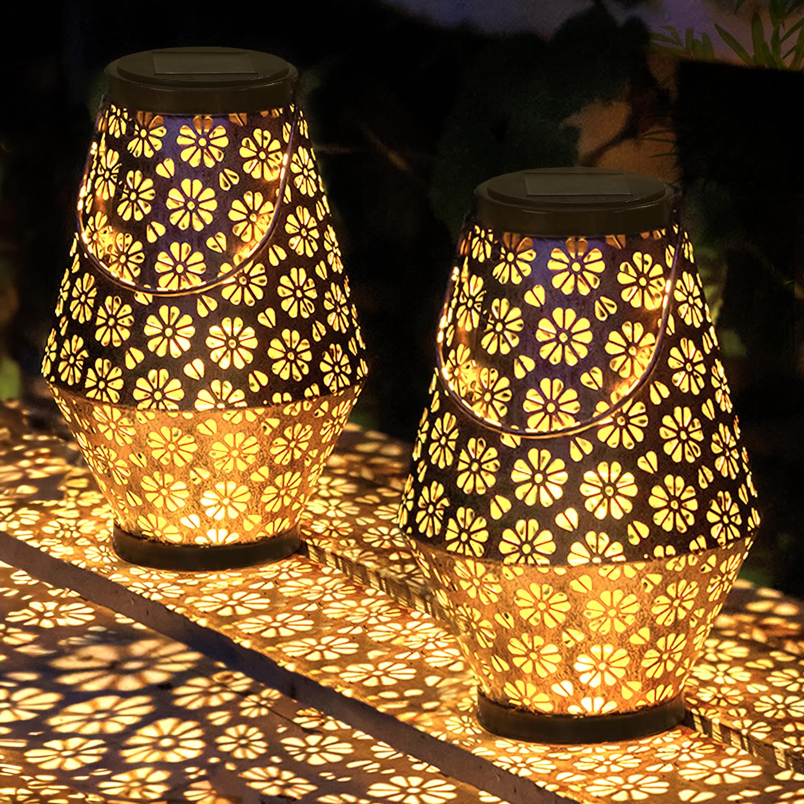 BBLTIFF 2 Piezas Farolillos Solares Exterior, Luces Solares LED Exterior, Linterna Solar Exterior Jardín, Jardin Lampara Vintage Decoracion Para Patio Terraza Césped Camping Halloween, Blanco Cálido