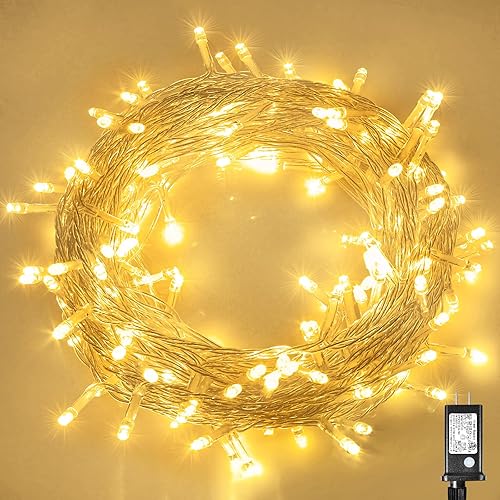 Tira de luces de Navidad de 33 pies para exteriores, 8 modos, cable transparente con memoria de tiempo, impermeable, enchufable, para interiores y disponible en Yaxa Colombia