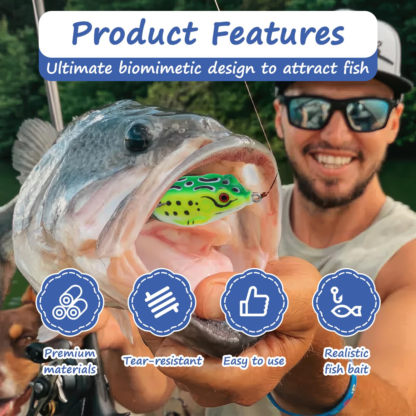 9 pièces de leurres Grenouille Creux en Silicone Double hameçon, appâts Souples pour pêche Surface Bar Poisson-Serpent Truite (S, M, L)