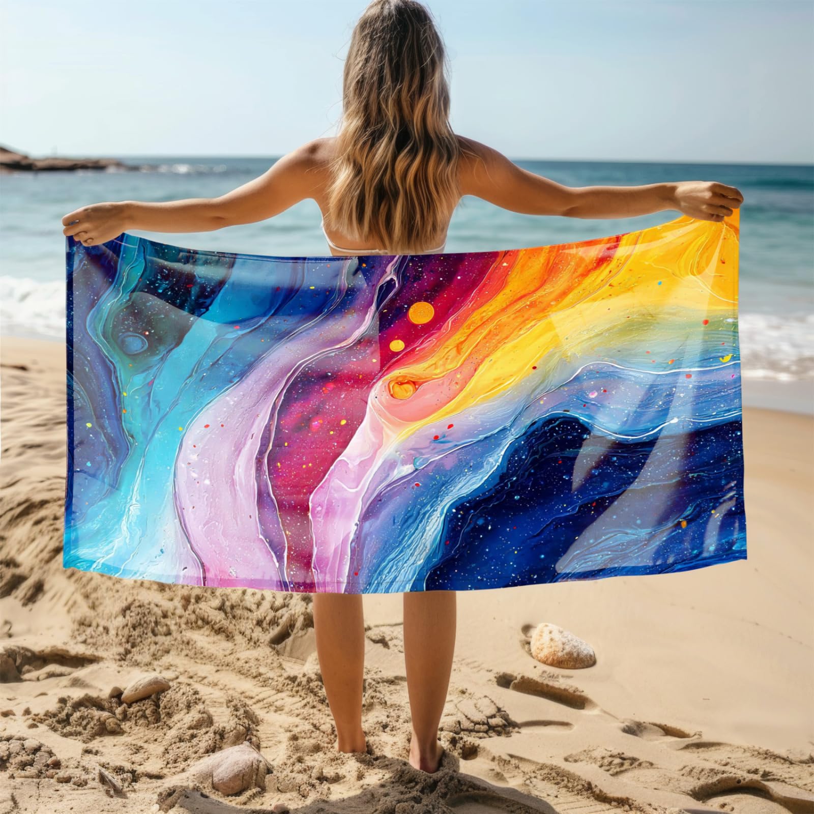 Strandtuch XXXL 100X200 Blau Gelb Rosa