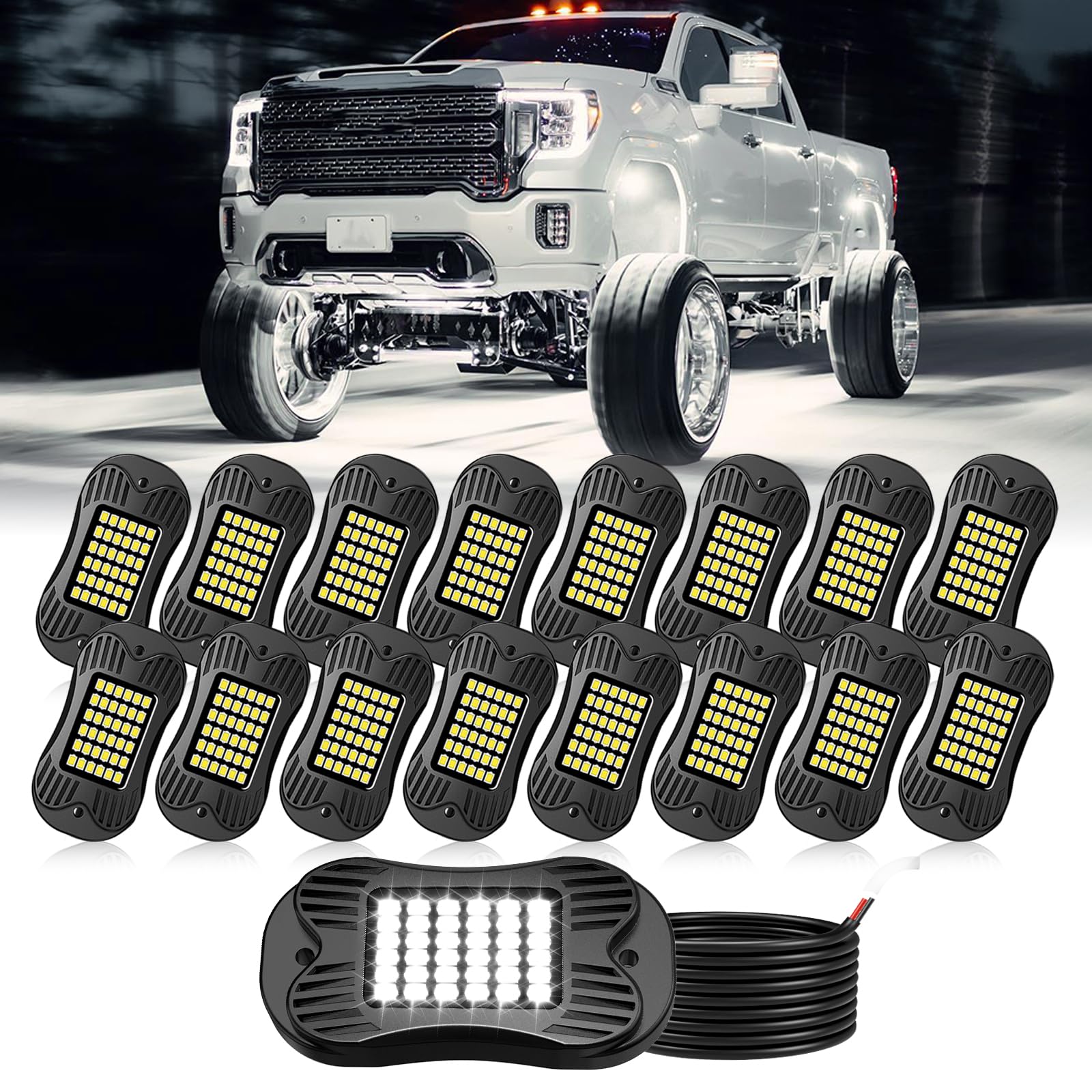 SHINIGHT 16 Pod White Rock Lights, 6000K Pure White,36 LED SMD Chips, IP68