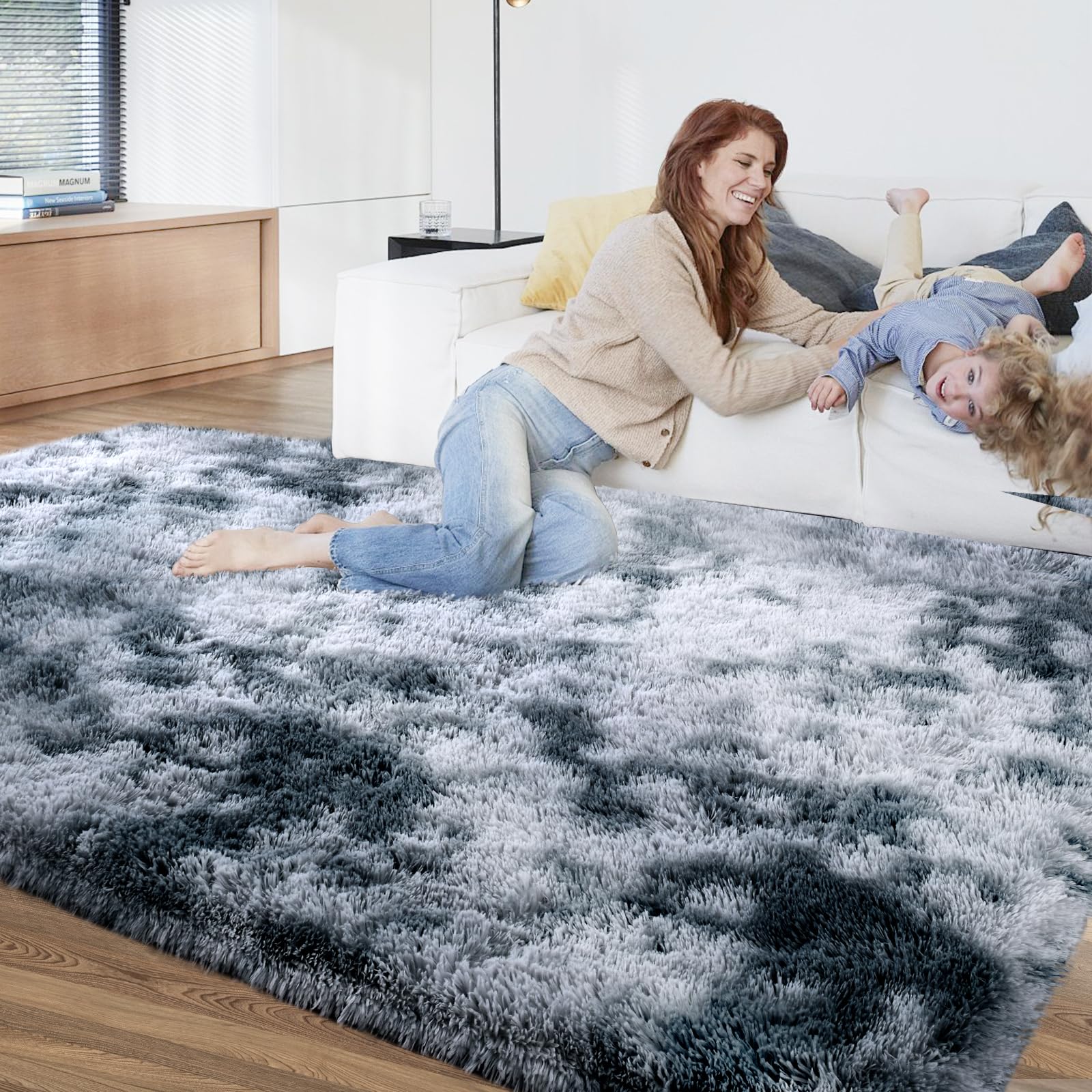 Tapis pelucheux pour salon : Tapis pelucheux à poils longs pour salon, chambre à coucher, chambre d'enfant – Tapis pelucheux doux et pelucheux pour salon, chambre à coucher, chambre d'enfant (gris