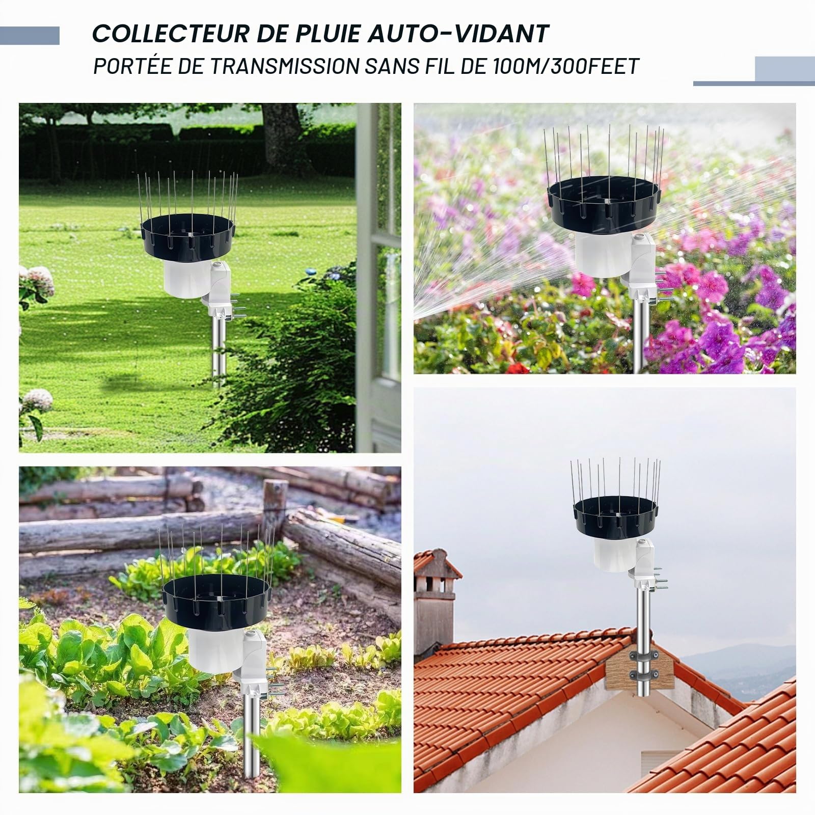 ECOWITT pluviomètre WH40, collecteur de pluie auto-vidange à domicile, pluviomètre sans fil, wi-fi pluviomètre, capteur, enregistrement des précipitations avec clou d'oiseau, ne peut pas être utilisé