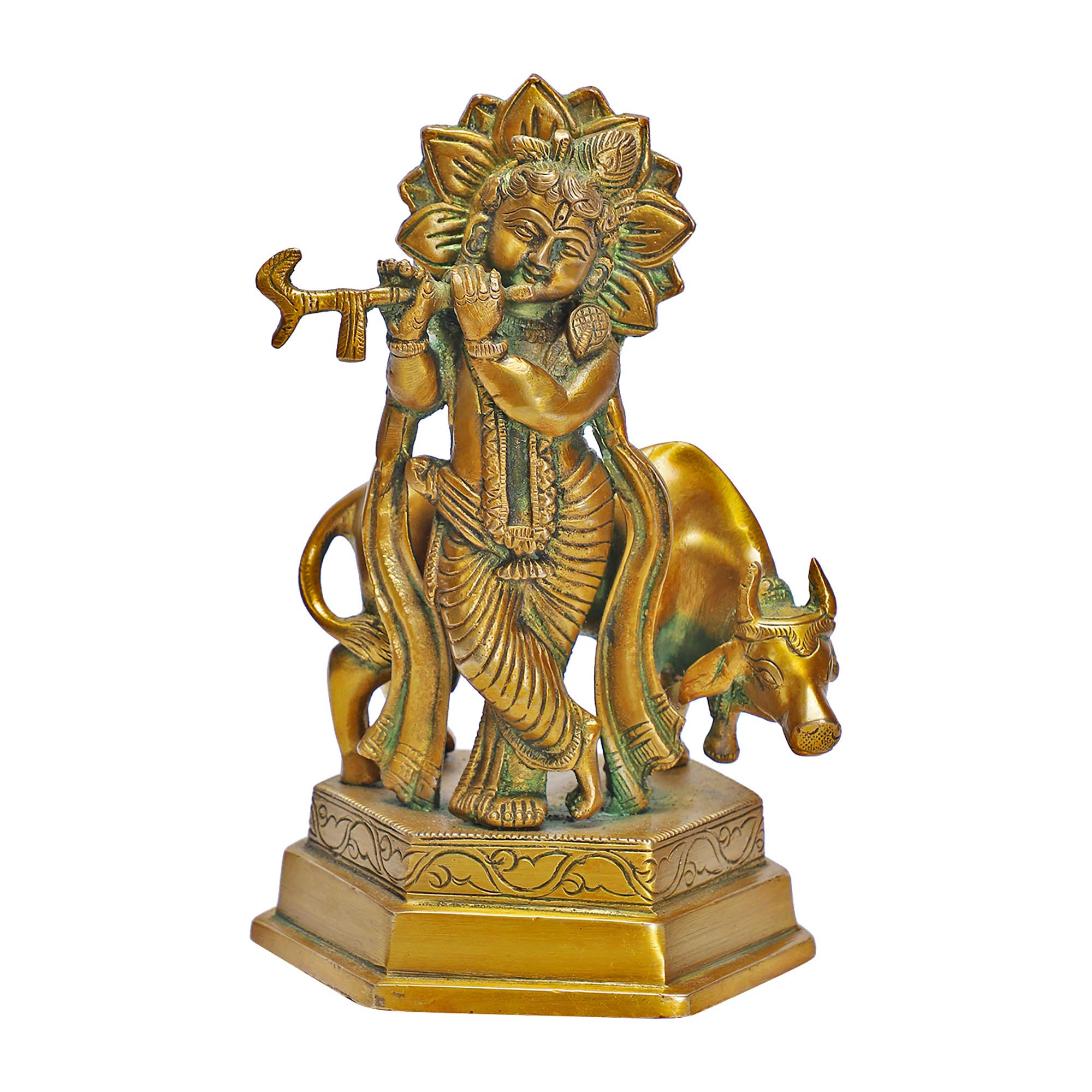 Buy Shanvi Arts Handmade Brass Lord Krishna with Cow Idol (15 cm x 10