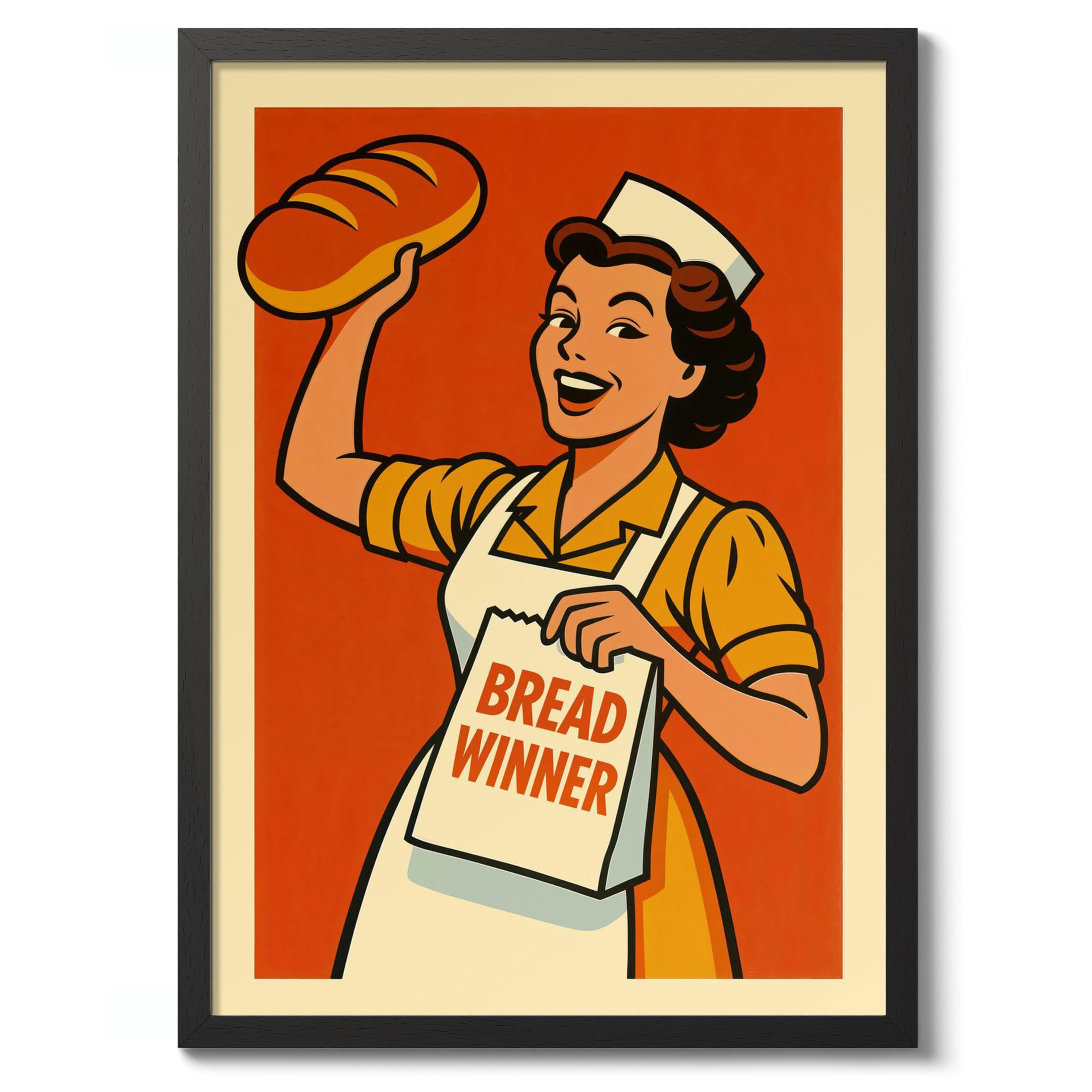 Bread Winner Poster, Vintage Retro Funny Print, Kitchen Wall Art, A1 (Black Frame) - 86.9x62.4cm — image 1