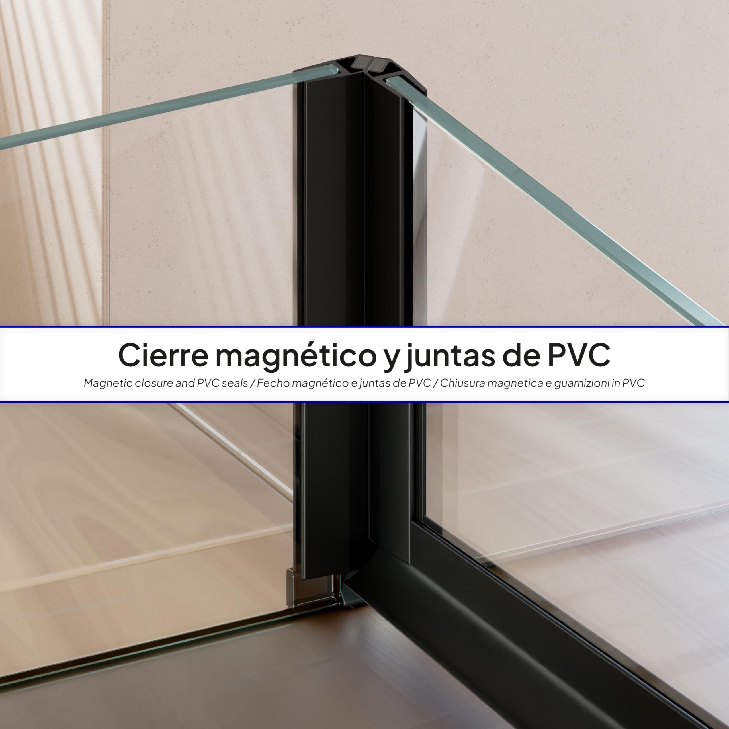 MOG Mampara de ducha DK559 80 x 80 cm Altura 190 cm con entrada de esquina - De vidrio de seguridad nano transparente de 6 mm ESG con perfiles de aluminio negro