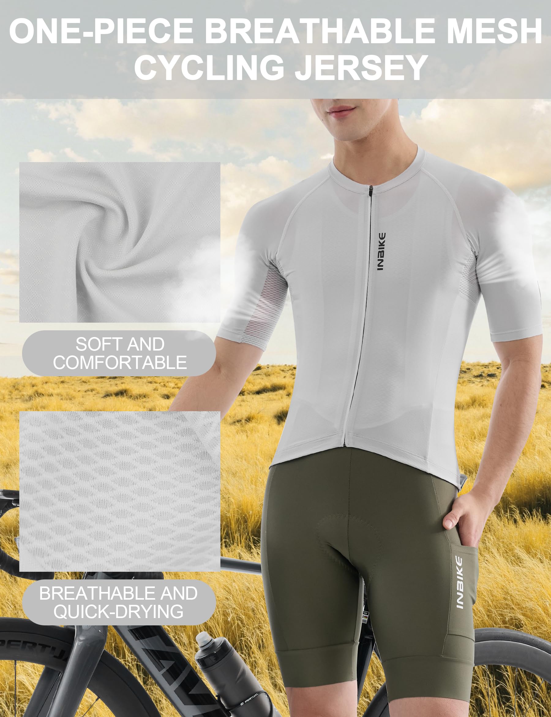 INBIKE Maillot Ciclismo Hombre Bici Transpirable 3 Bolsillos Traseros Tejido Transpirable Secado Rápido, Banda Antideslizante, Ropa Ciclista para Ruta y MTB