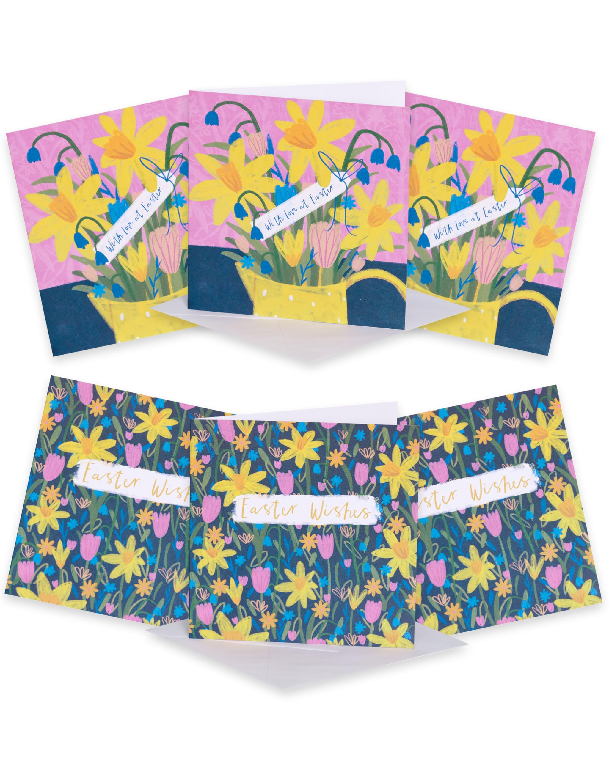 Pack Of 6 Mind Easter Wishes Floral Easter Cards Charity Greeting Cards, Multi, 120mm x 120mm