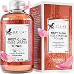 Eclat Skincare Rose Water Toner - Hydrating Toner for Face - Rosewater with Hyaluronic Acid & Aloe Vera - Alcohol Free & Skin Soothing Formula - Rejuvenating & Calming Facial Skin Care