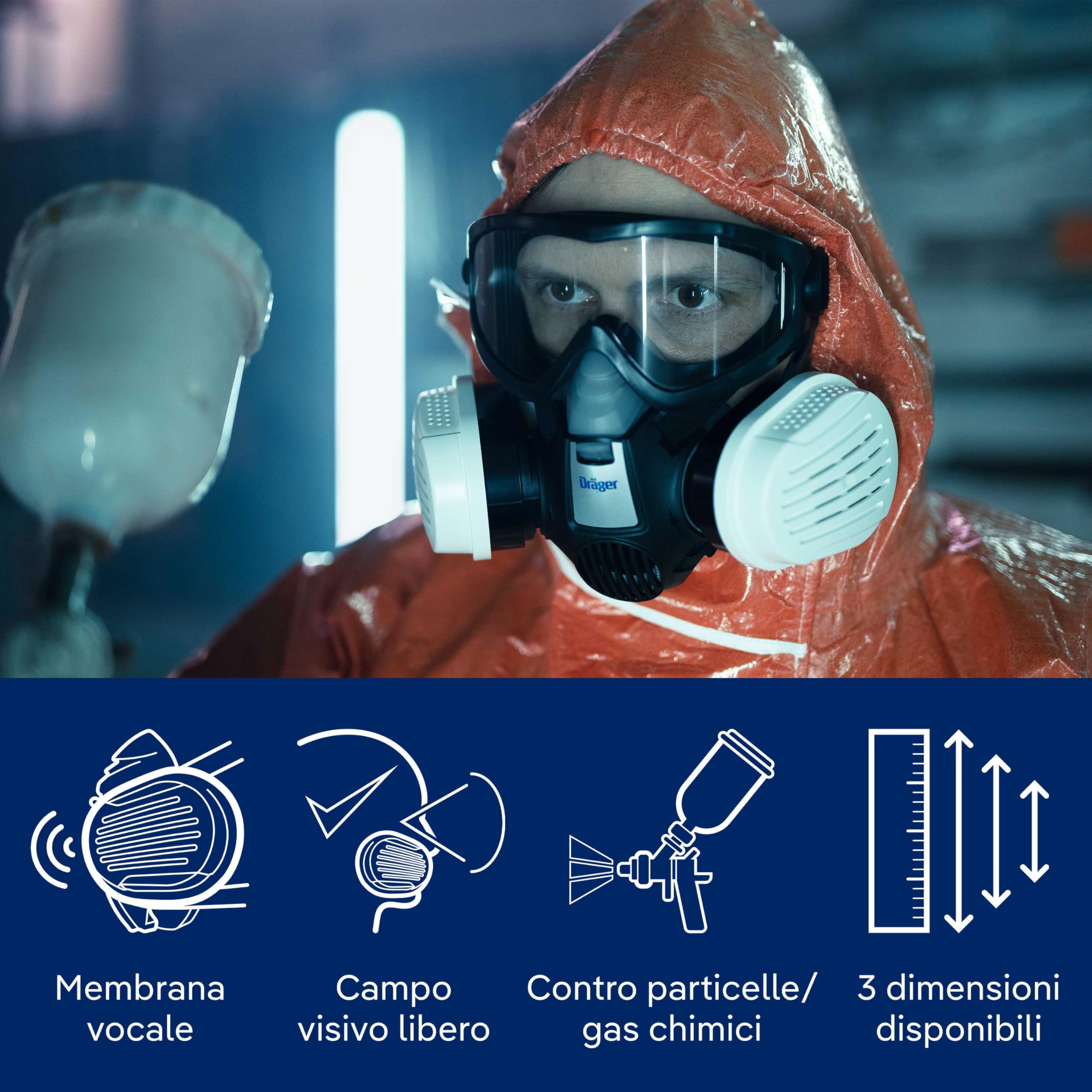 Dräger X-plore 3300 Maschera respiratoria riutilizzabile per verniciatura e pittura con filtro A2 P3, semimaschera protettiva contro gas, vapori, polveri sottili, particolati