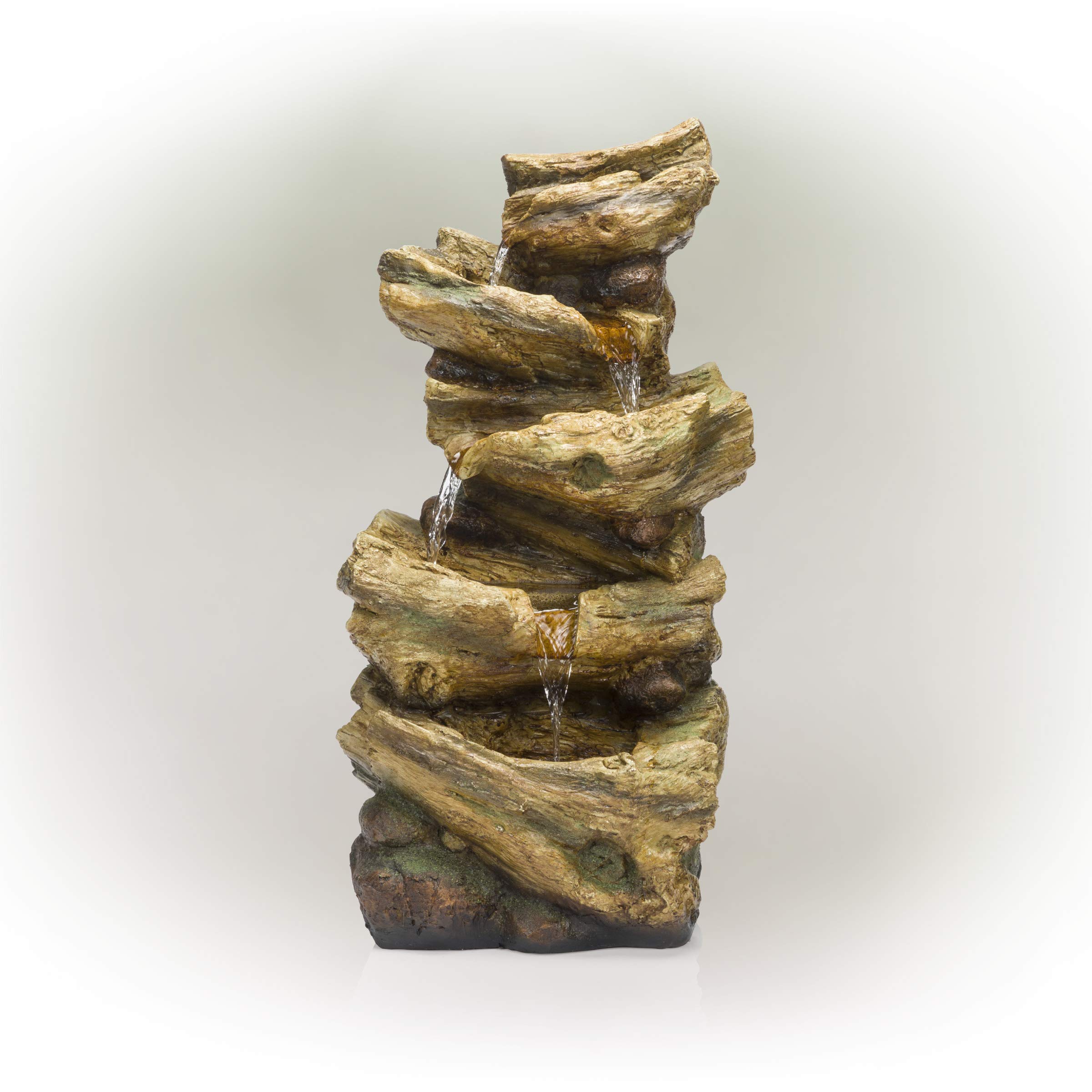 Alpine Corporation Tree Trunk Log Fountain, Resin, Brown and Gray