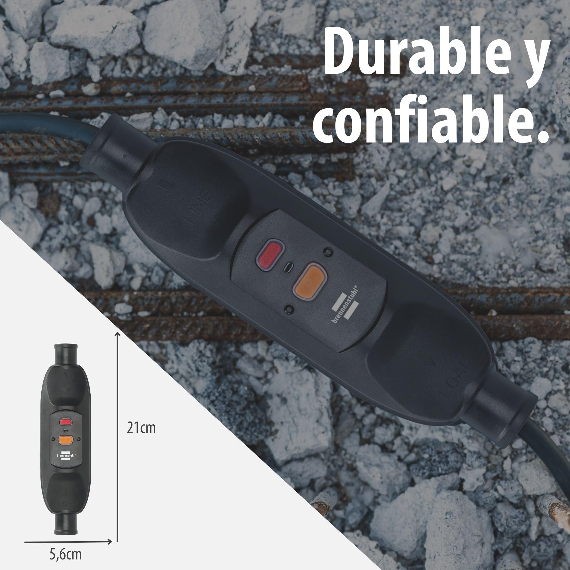 Brennenstuhl PRCD Disyuntor de protección personal móvil BDI-Z 1 10 IP66 para montaje de cables (con RCD para uso en exteriores 10mA, desconexión bipolar)