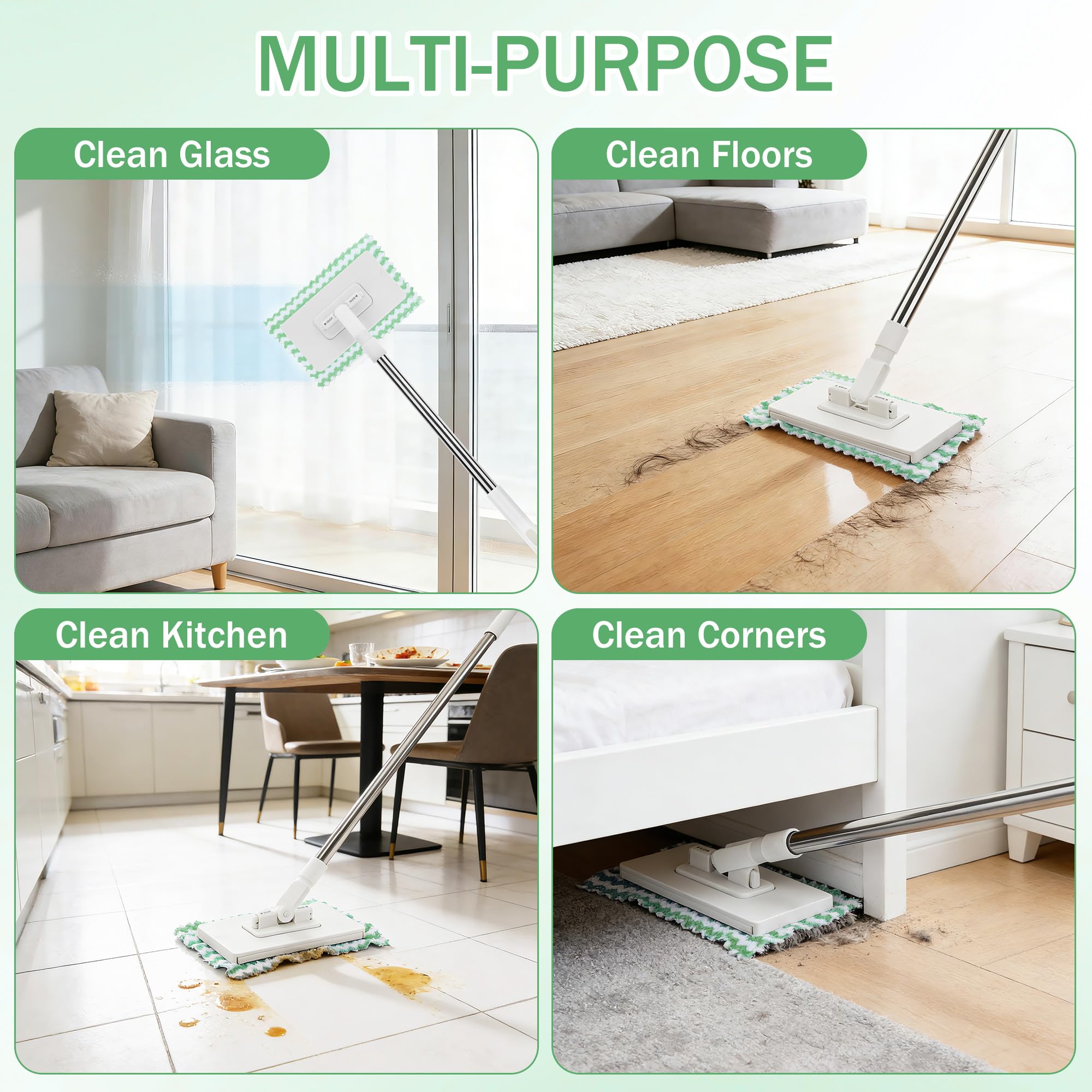 Mini Mopa con Clip & 10 Paños Reutilizables, Mopas de Limpieza Suelos con Cambio de Paño y Cabezal Giratorio de 360°, Fregonas Húmedas y Secas con Sistema de Clic para Suelos, Paredes, Baños y Cocinas — view 7