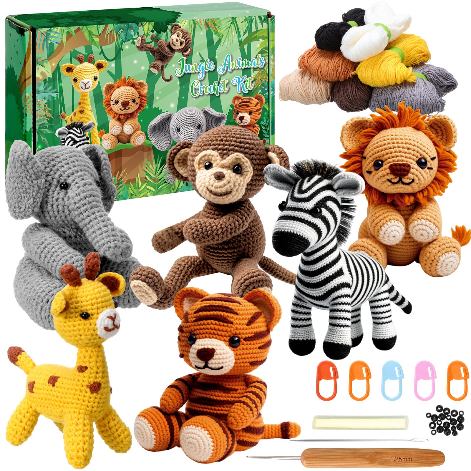 Hotop Crochet Kit for Beginners DIY Knitting Kit 6 Pattern Crochet Animal Kit Crochet Accessories and Supplies Crochet Starter Kit for Kids Adults Crochet Enthusiast with Instruction Manual Yarns