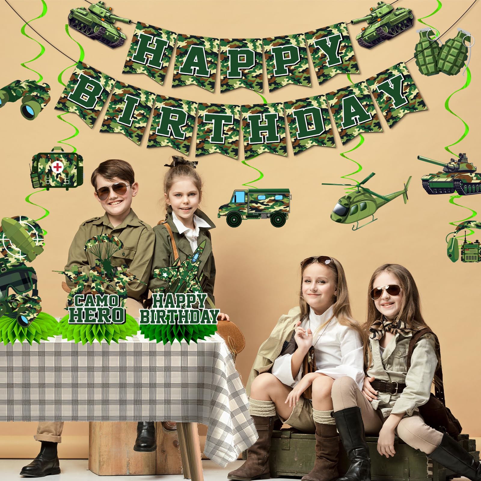 Decoración de fiesta de cumpleaños del ejército