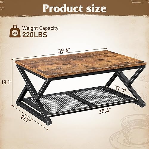 Miniatura 2 de EnHomee Mesa auxiliar con almacenamiento, mesas de centro modernas para sala de estar con estante de malla, mesa central rectangular de 2 niveles