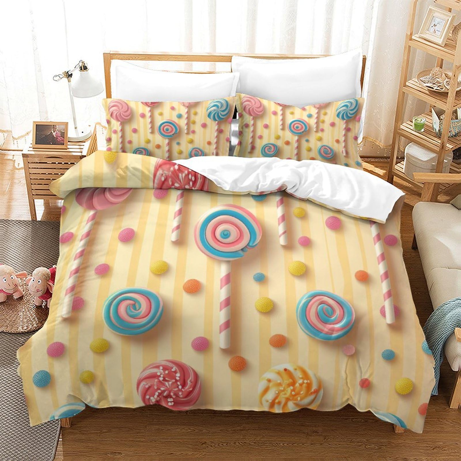 Housse de couette en microfibre Lollipop avec impression 3D et fermeture éclair