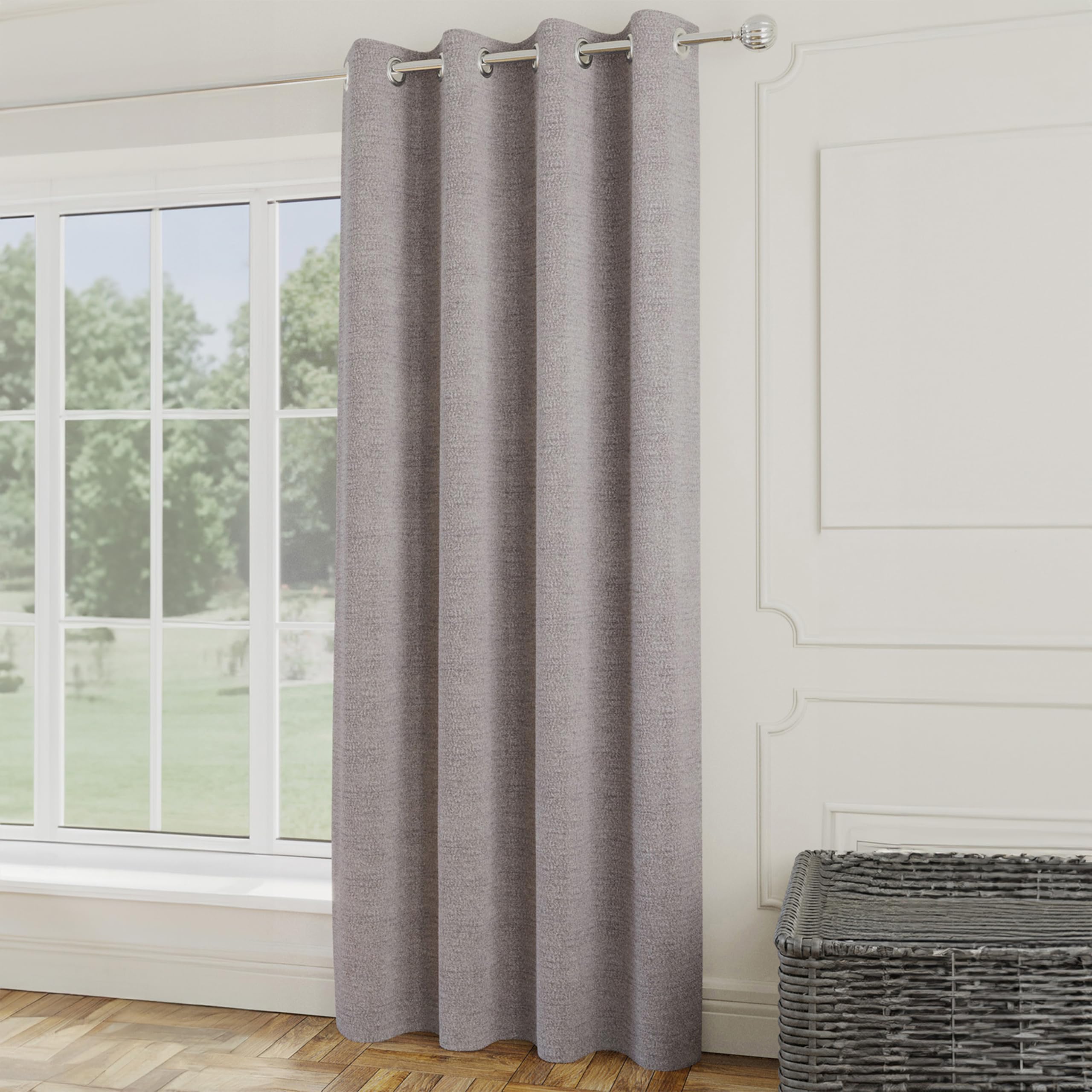 Royale Silver Boucle Room Darkening Readymade Boucle Single Eyelet Door Curtain