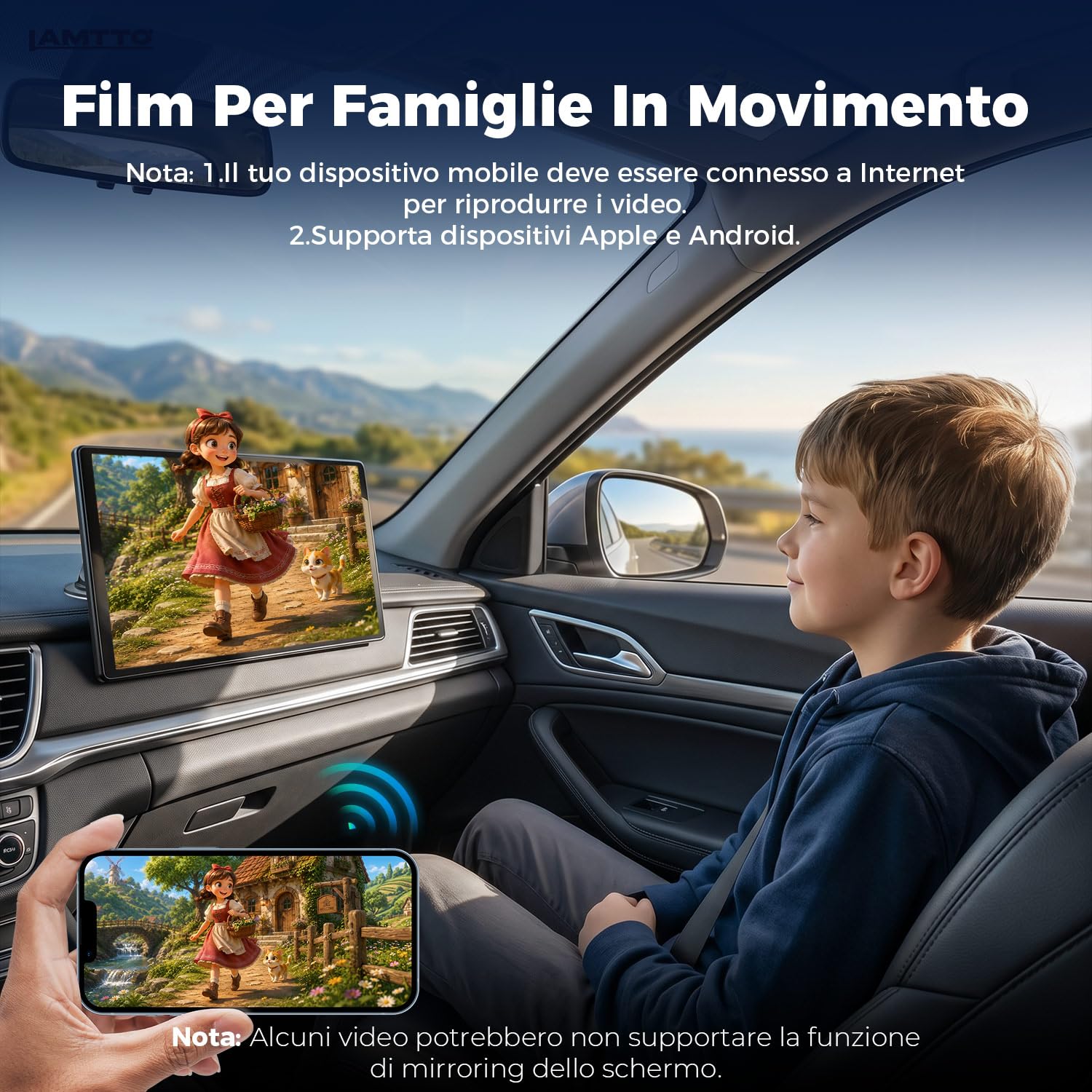 LAMTTO Schermo Portatile Wireless da 11 Pollici 2026 Upgrade CarPlay per Apple CarPlay & Android Auto,Car Play per Auto con Navigazione GPS, Bluetooth, AirPlay, AUX, Connettività per Tutti i Veicoli