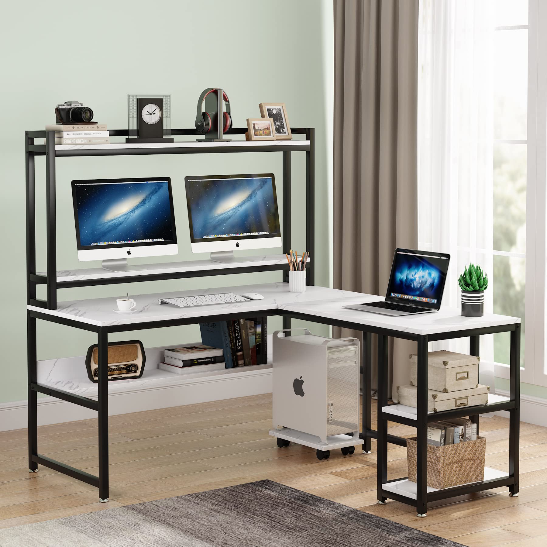 Buy LShaped Desk with Storage Shelves, 59” Corner Computer Desk with
