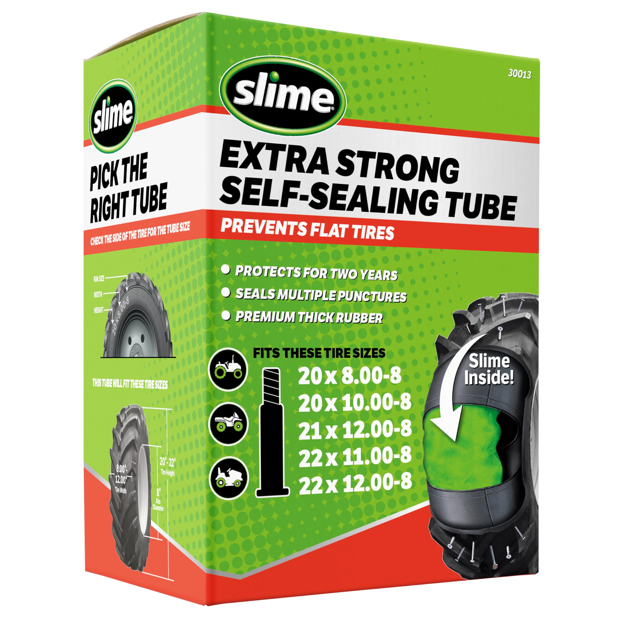 Slime 30013 Inner Tube for lawn mowers, ATVs, tractors and other farm equipment, Extra Strong, Includes Self-Sealing Slime Sealant, Heavy Duty, 20 x 8.00-8"/20 x 10-8"/21 x 12-8"/22 x 11-8"/22 x 12-8"