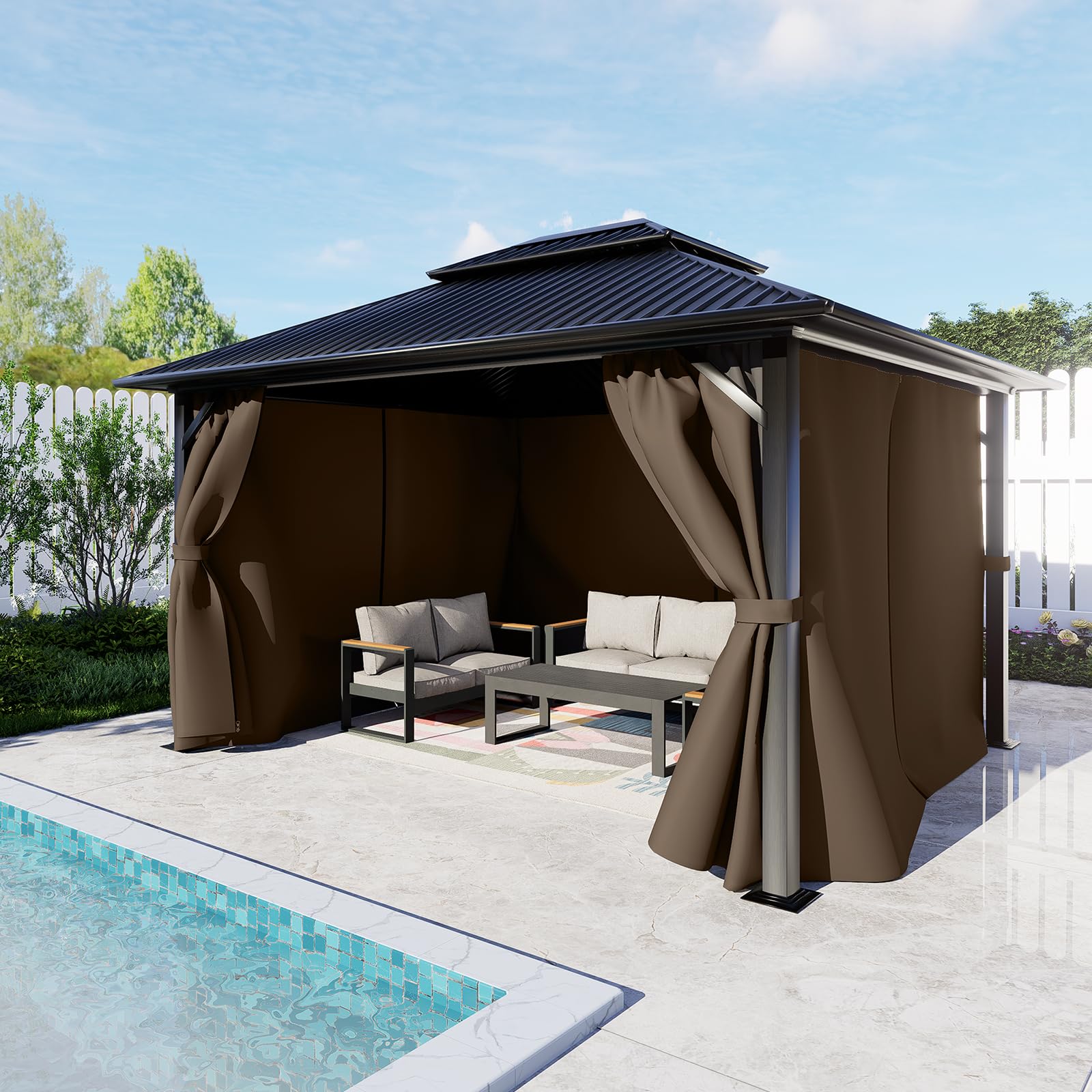 BPS 10' x 13' Gazebo Curtain Privacy 4-Panel Sidewall Outdoor Replacement Shade (Only Curtain)