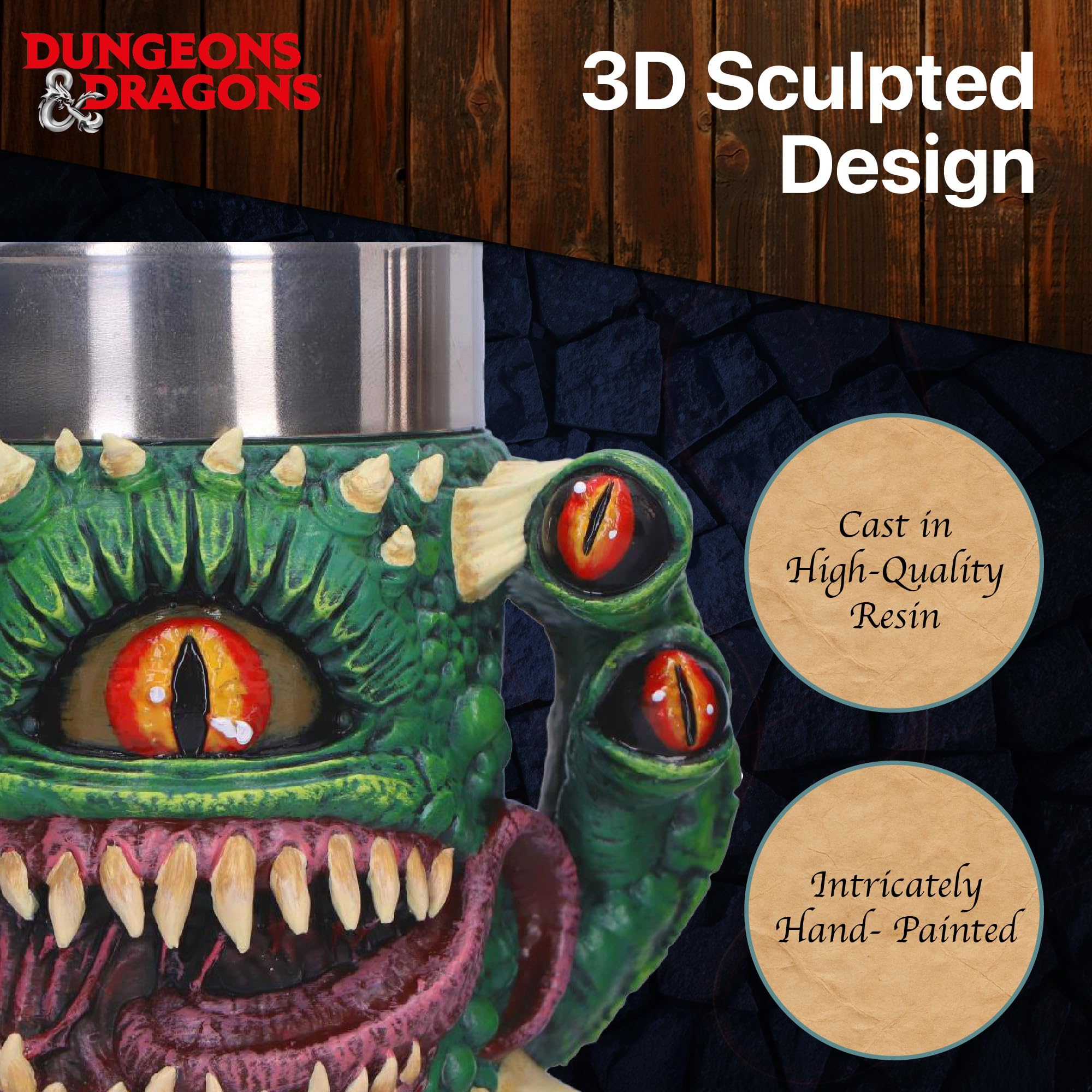 Nemesis Now Dungeons & Dragons - Juego de 3 jarras pequeñas de 8,6 cm | D&D Drinkware, insertos de acero inoxidable, resina pintada a mano, juego de tazas de fantasía