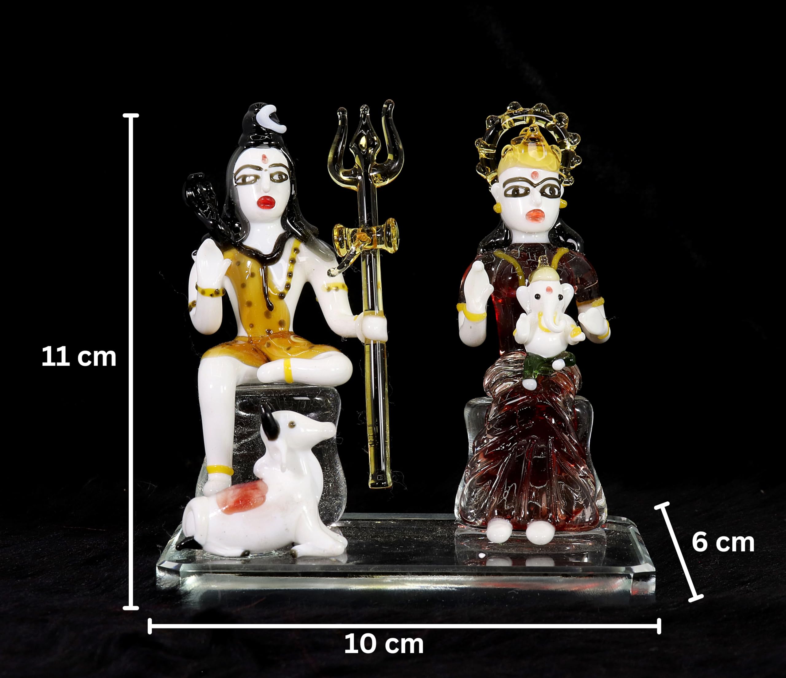 NMII Idolo in vetro Lord Shiv Parivar Murti Shiv ji per casa Pooja camera ufficio soggiorno | Lord Shiv Ganesh Ji Parvati Mata Nandi Idol | Idolo della famiglia Mahadev | Oggetto decorativo per la