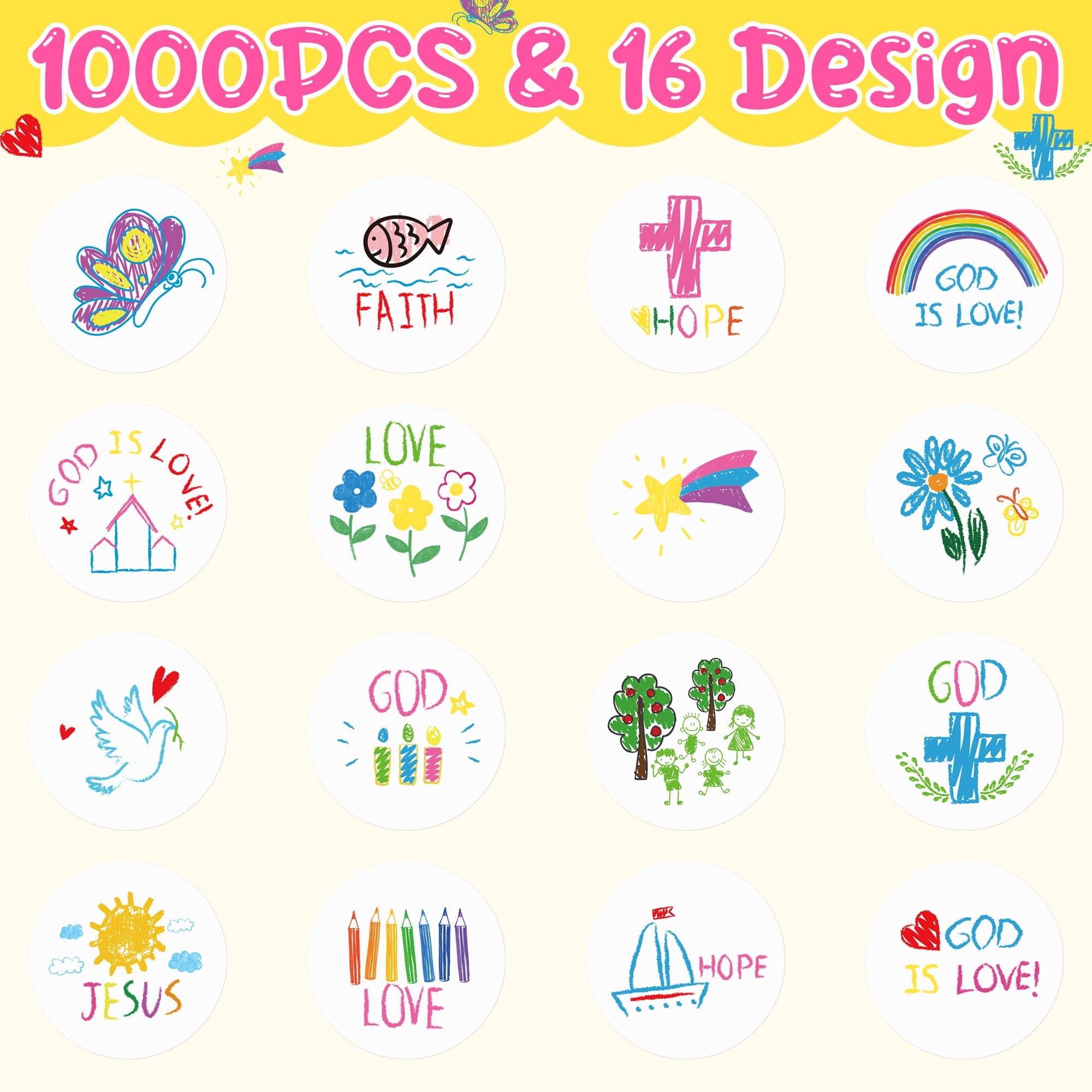 Snapklik.com : 1000pcs Christian Religious Cartoon Sticker Rolls, 16 ...
