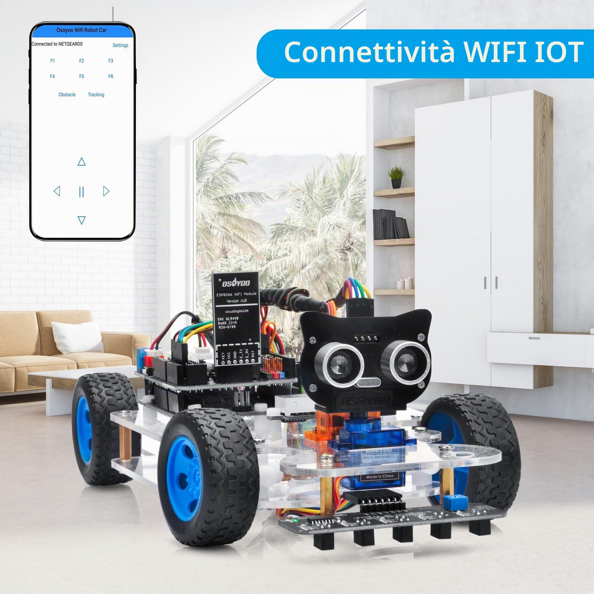 OSOYOO Sport Robot Smart Car per Arduino Uno | Kit Fai-da-Te della cremagliera del servo-sterzo | Bluetooth Mock Driving | WiFi IOT | Auto Drive | Learn C++ Programming