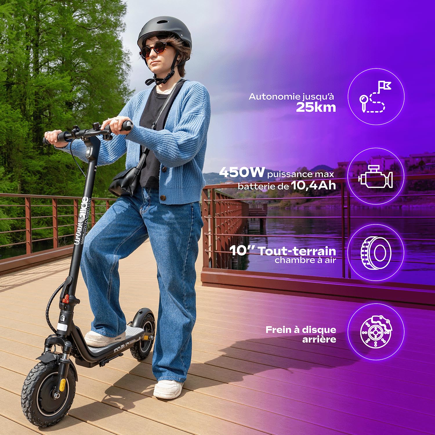 Trottinette Électrique UrbanGlide 100 Evo – 450W, 25 km/h, Autonomie 25 km, Roues 10", Batterie 21.6V 10.4Ah - 16Kg